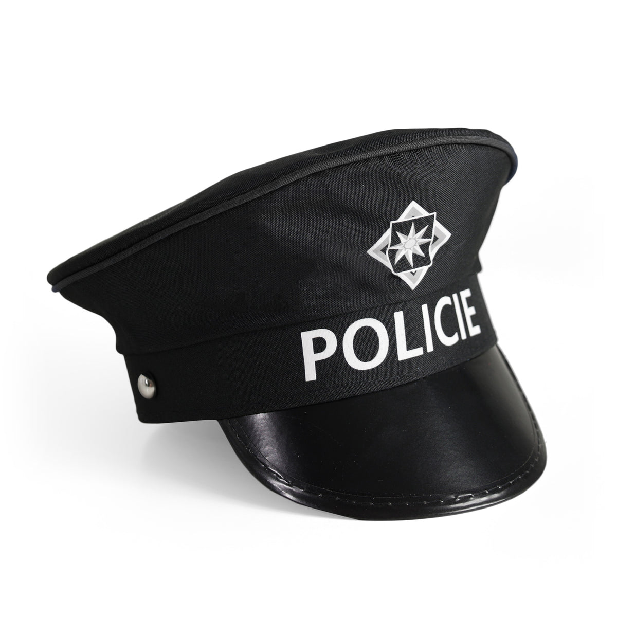 Police set with cap, traffic disc and whistle