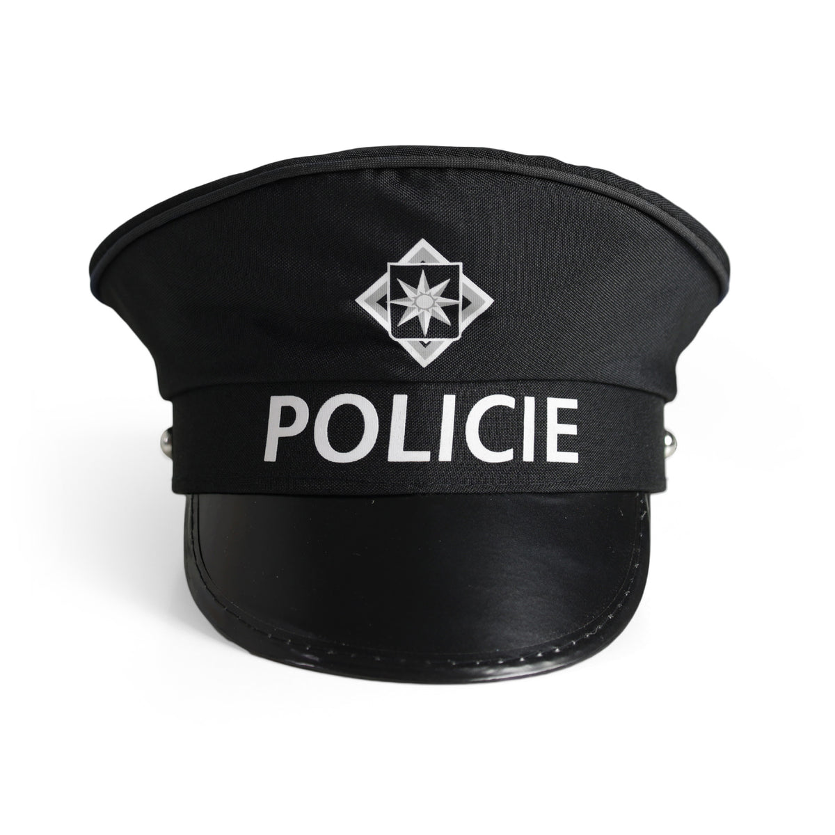 Police set with cap, traffic disc and whistle