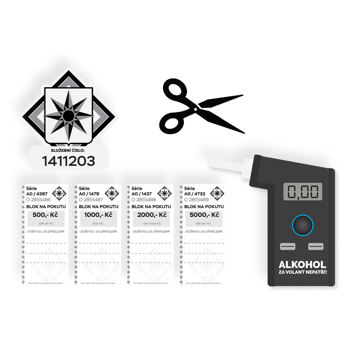 Police set with cap, traffic disc and whistle