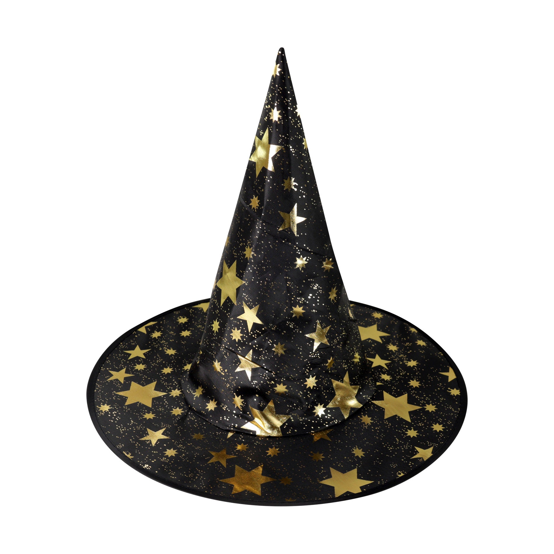 Children's black witch hat with gold stars