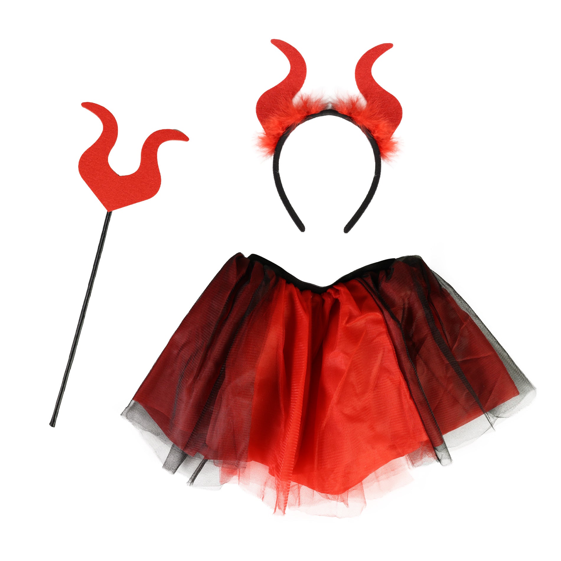 Girls' devil costume with tutu skirt and accessories
