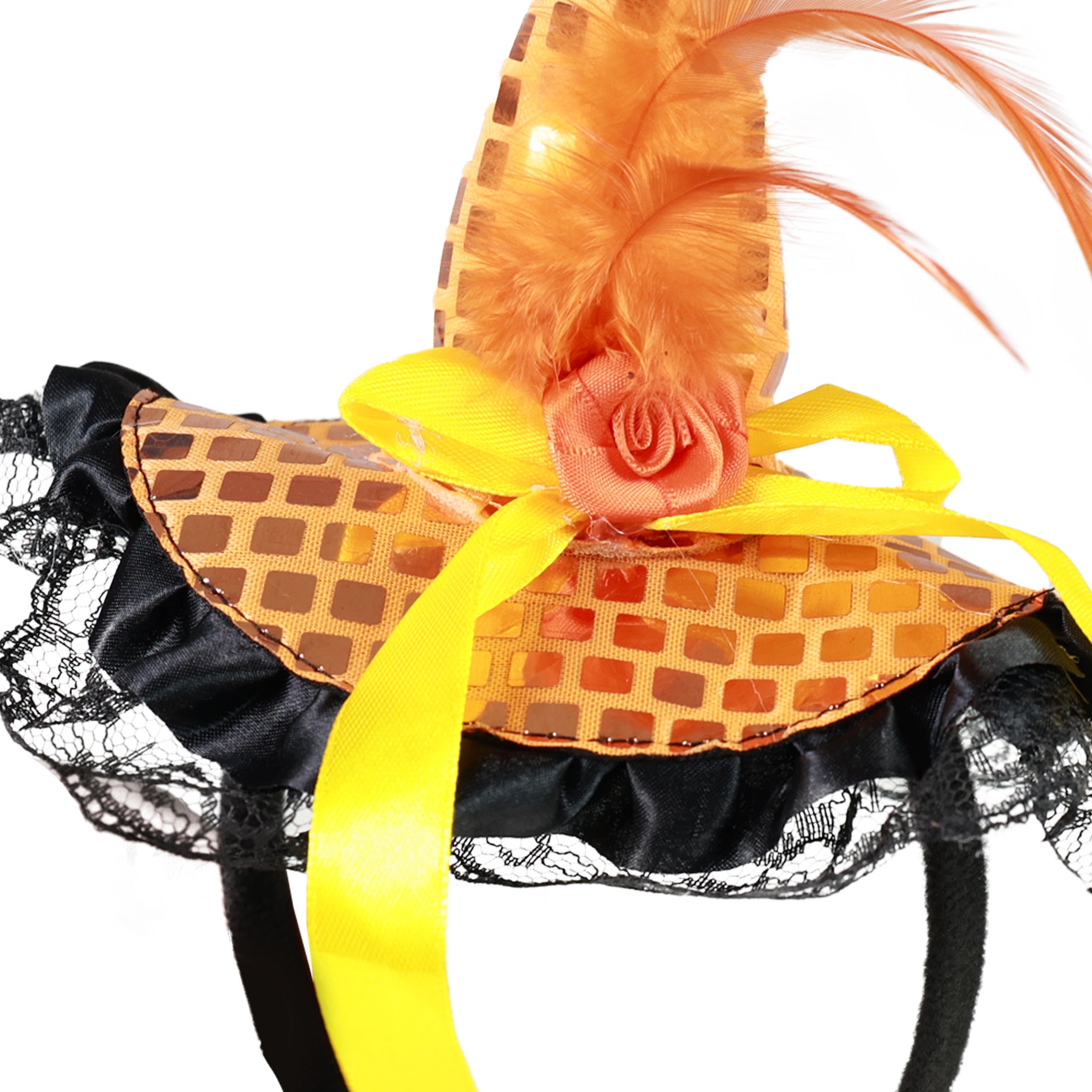 Witch Mini Hat Headband with Black Lace
