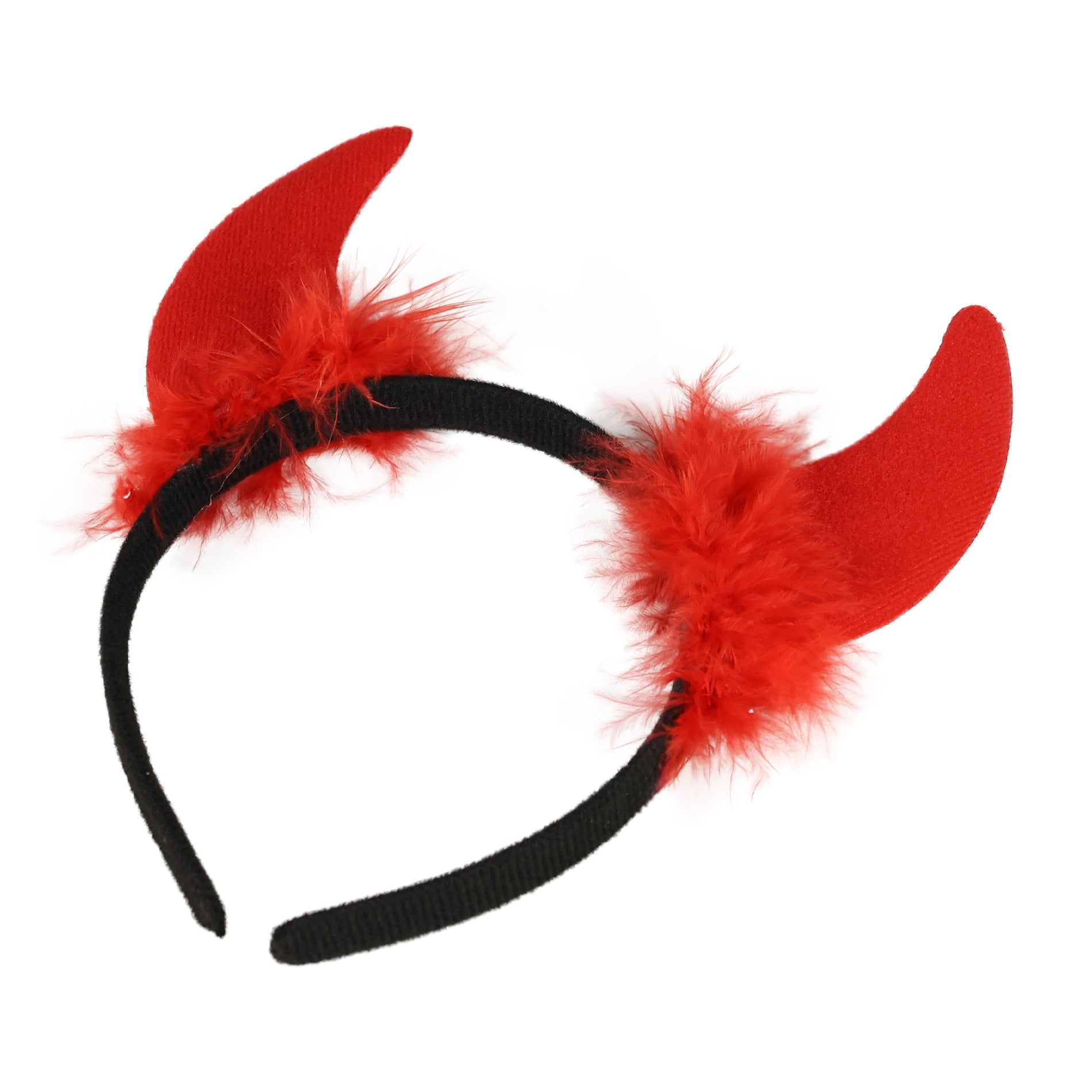 Red Devil Horn Headband with Feathers