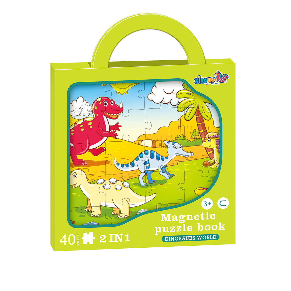 Magnetic puzzle dinosaurs, 2 x 20 pieces