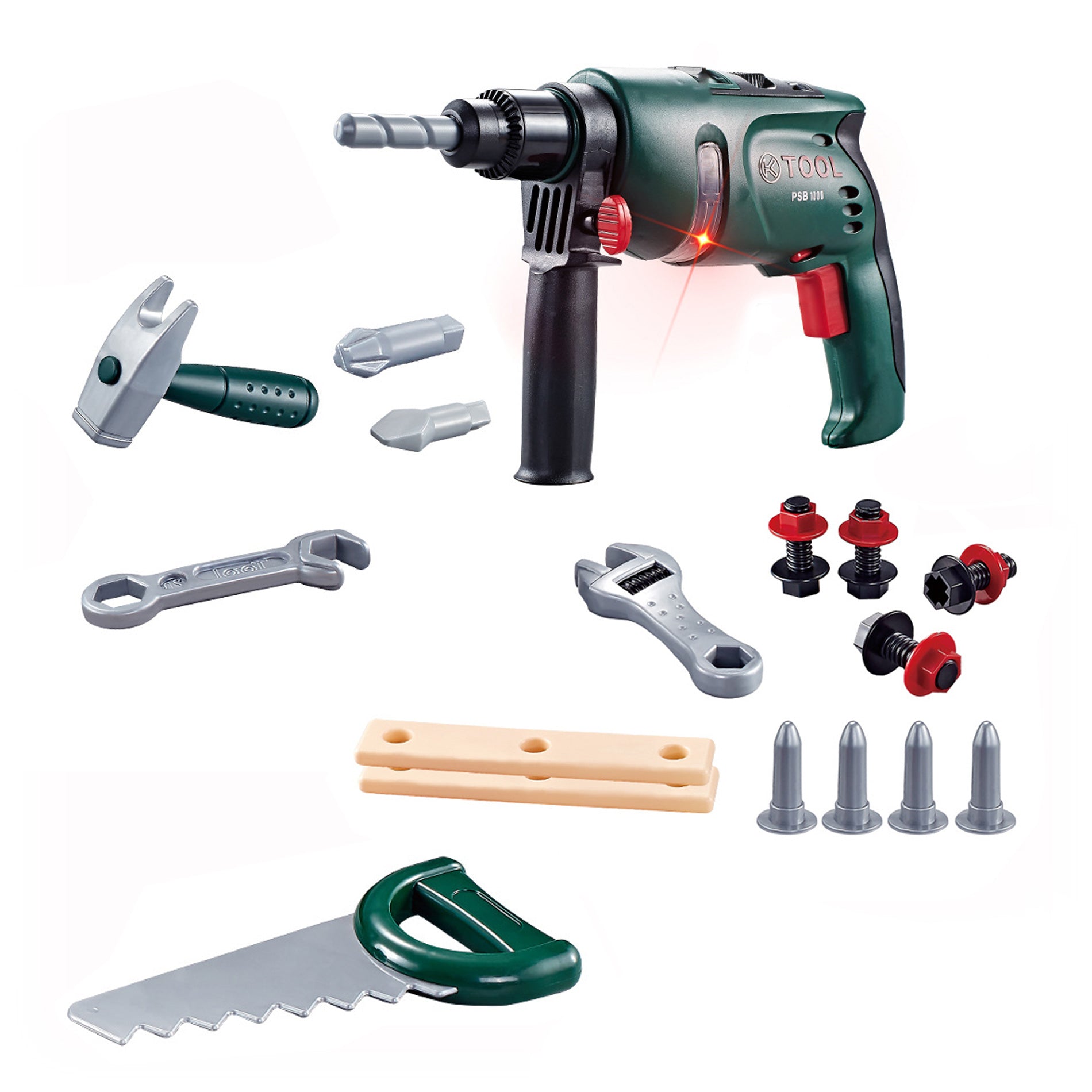 Children's tool set with battery-powered toy drill