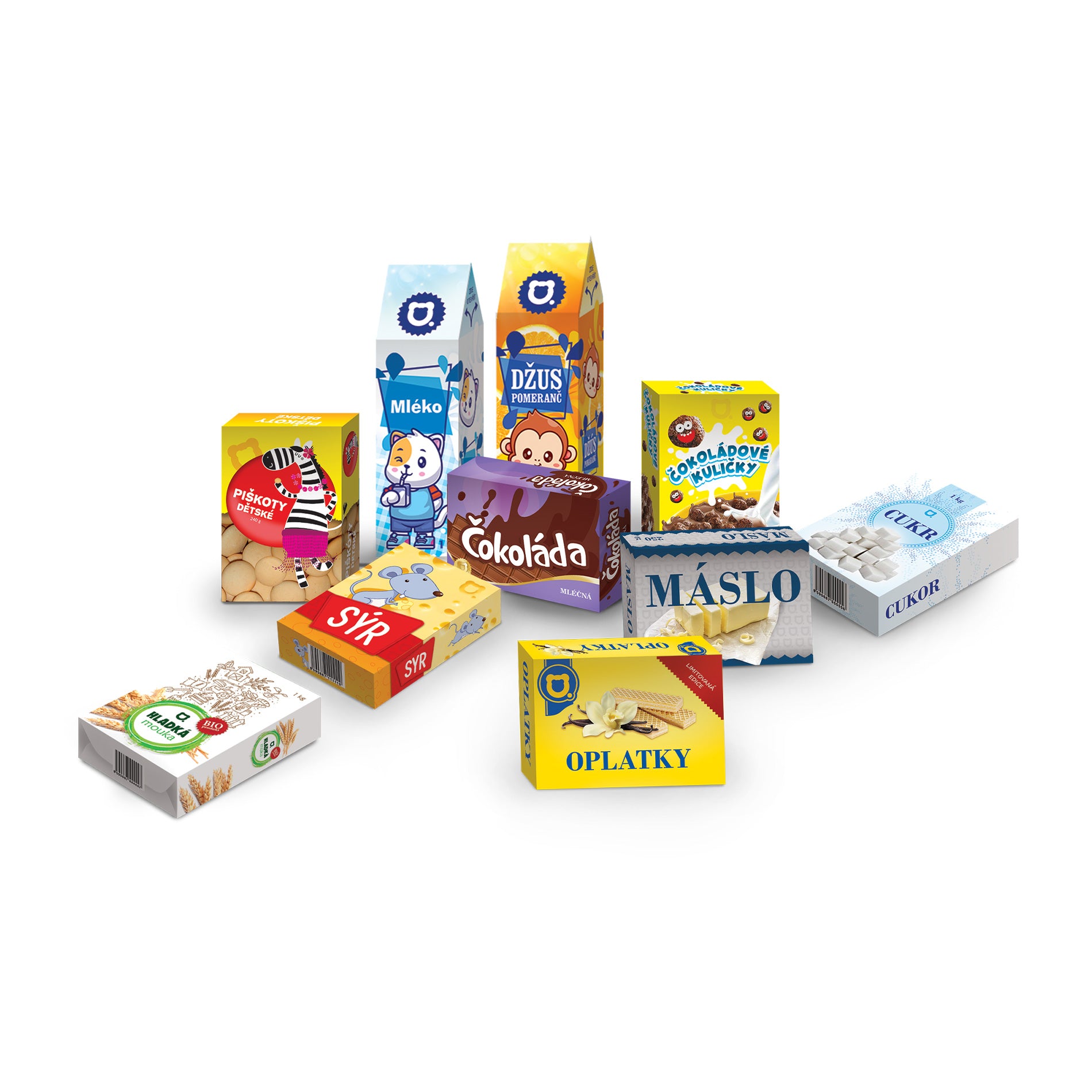 Mini shop shopping basket with play food, blue