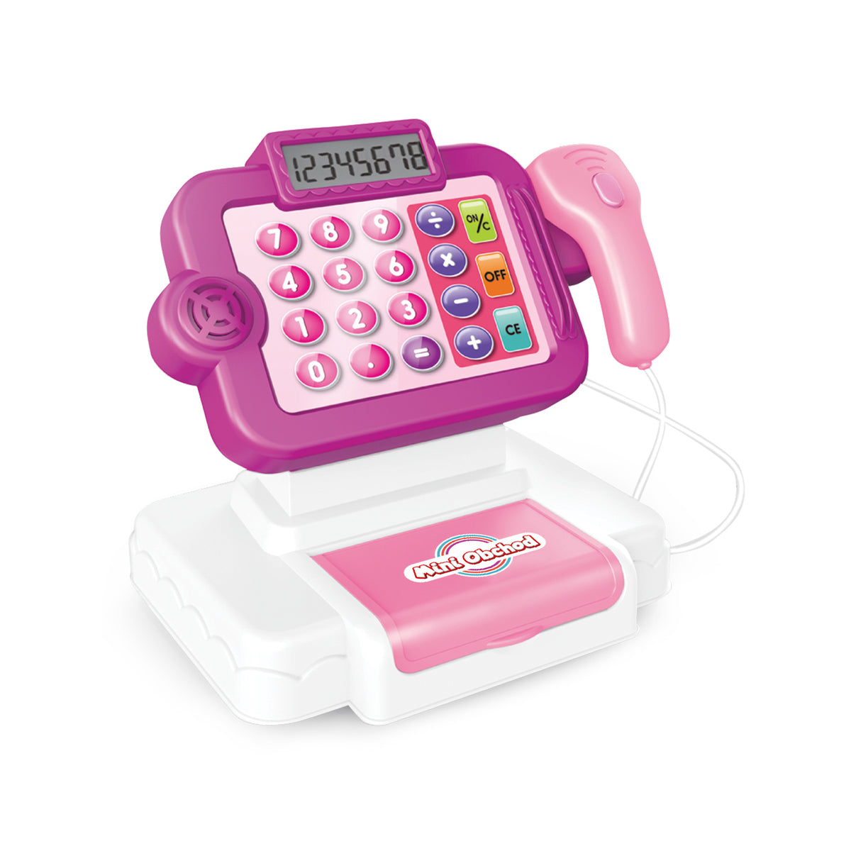 Toy cash register with Czech money, pink