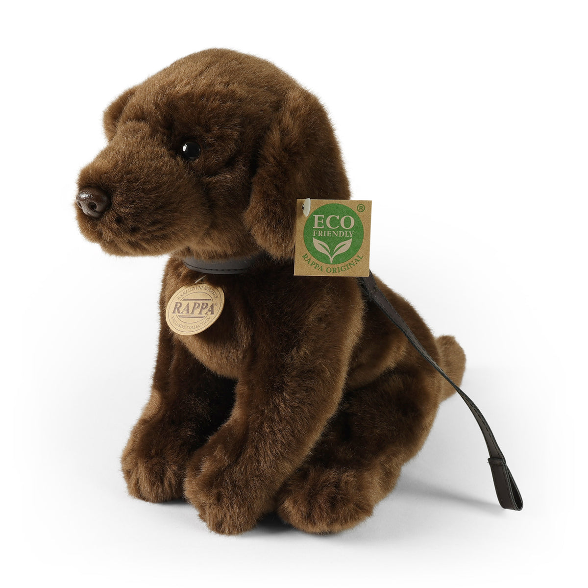 Plush brown Labrador with leash 25 cm