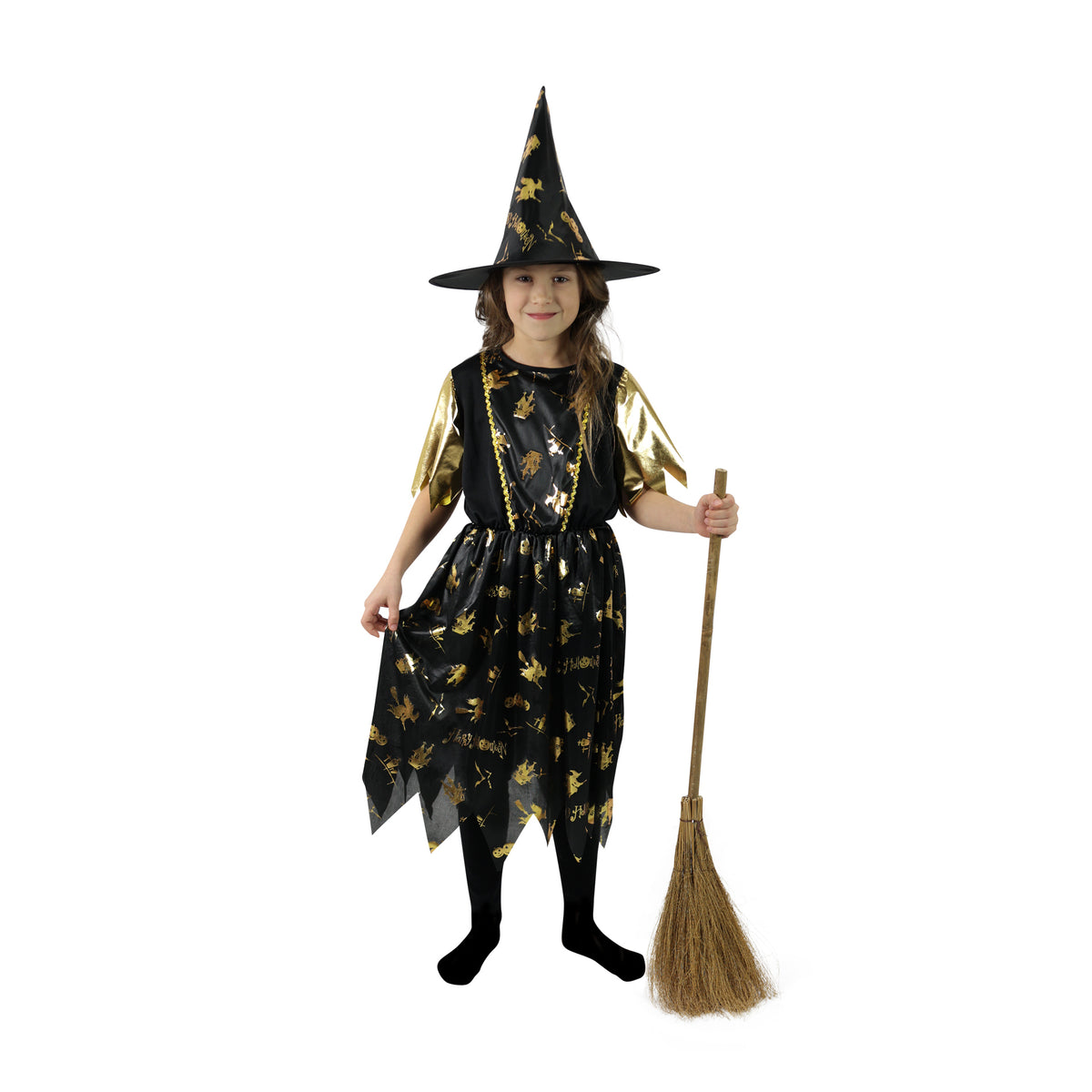 Children's witch costume black and gold, size S