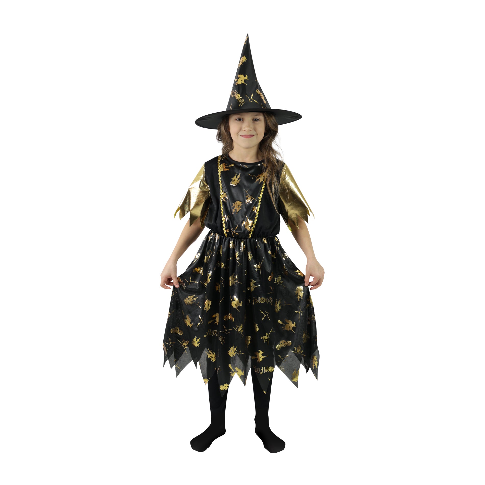 Children's witch costume black and gold, size S