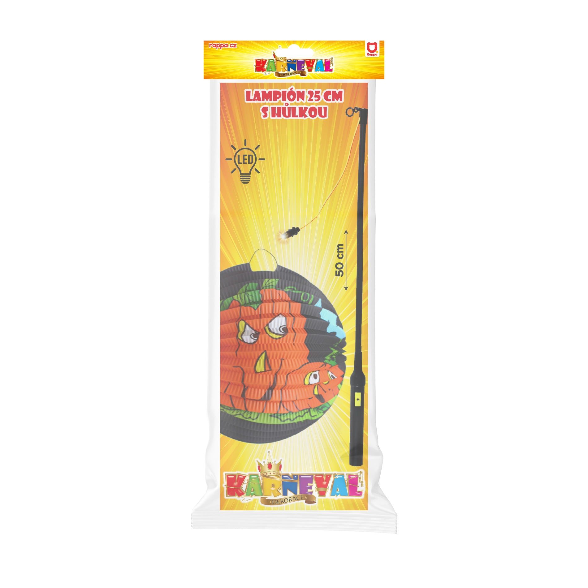 Halloween pumpkin lantern 25 cm with glowing stick 50 cm