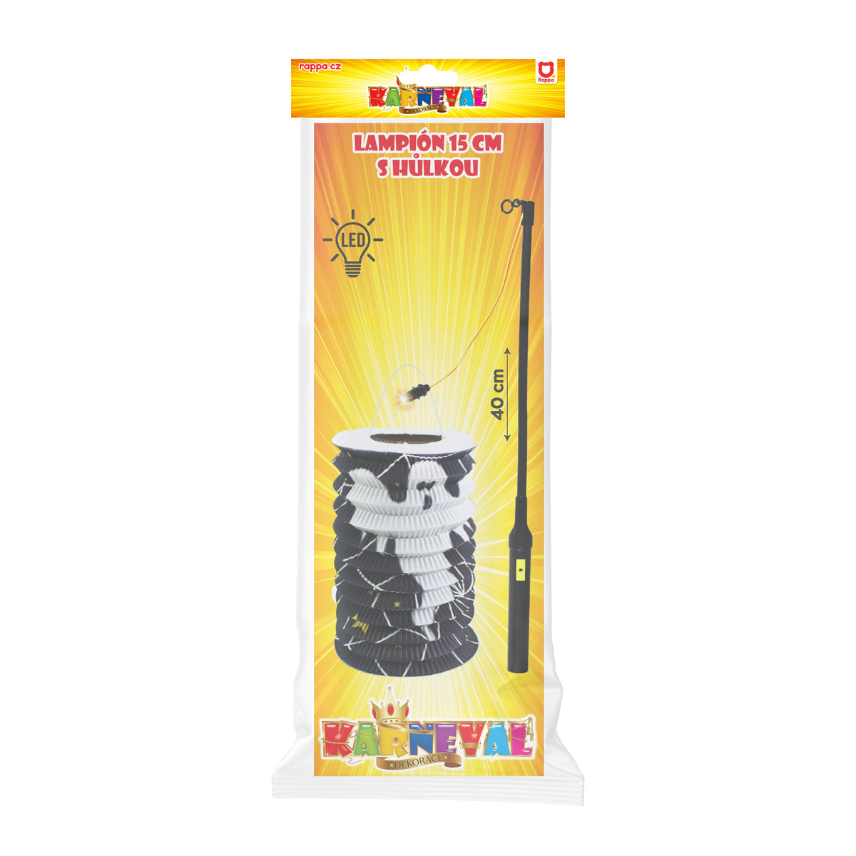 Black Halloween lantern 15 cm with glowing stick 40 cm