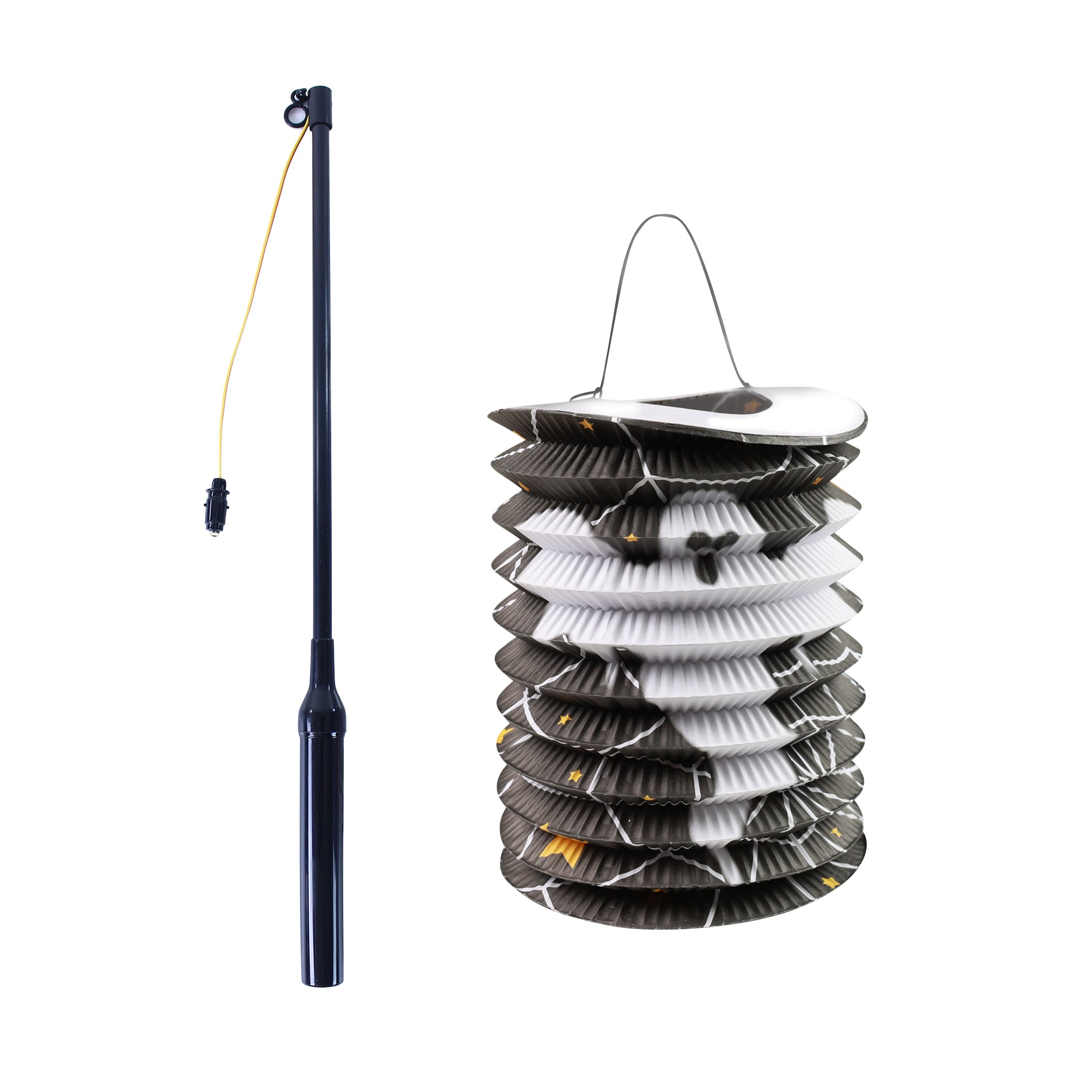 Black Halloween lantern 15 cm with glowing stick 40 cm