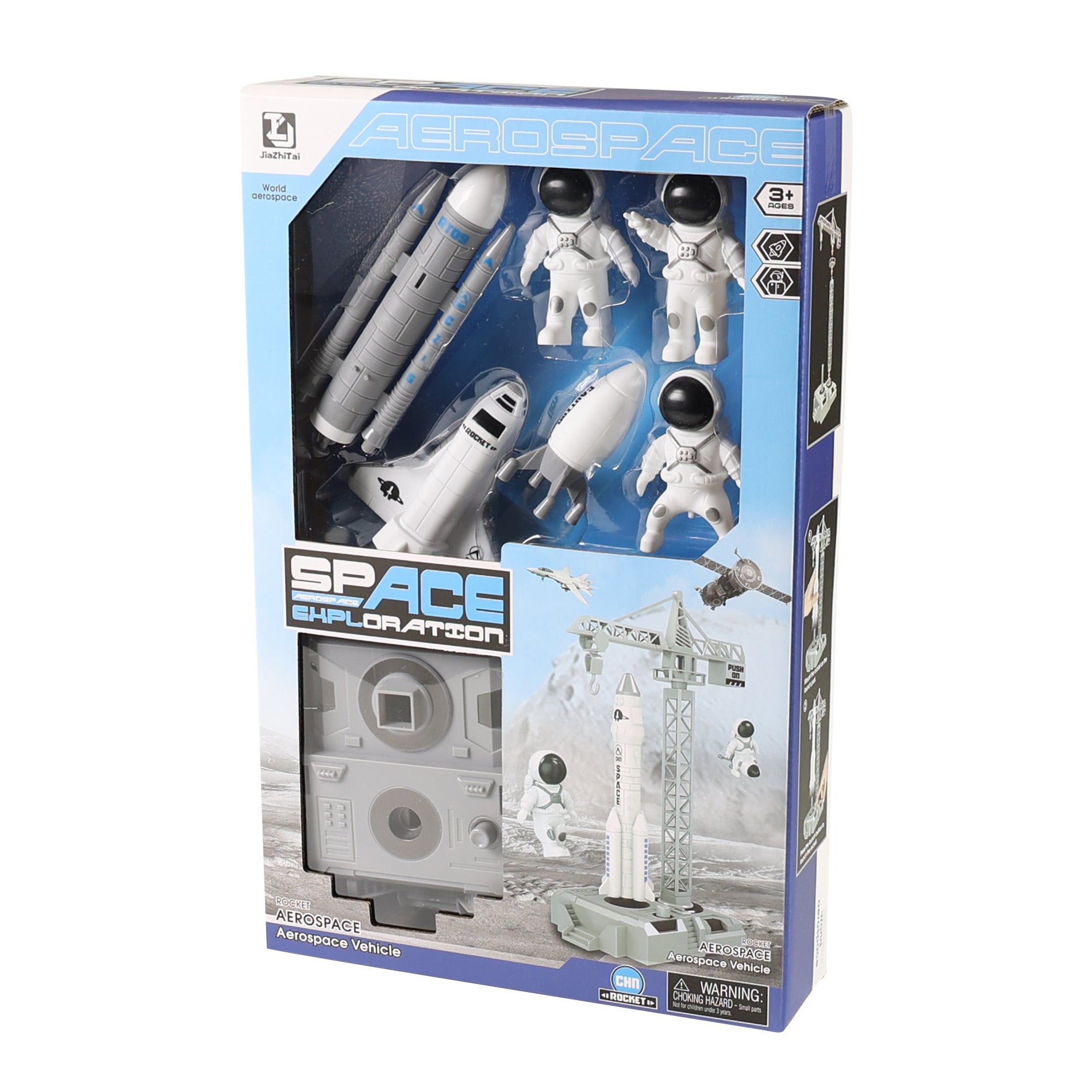 Space figure set with crane and launch platform