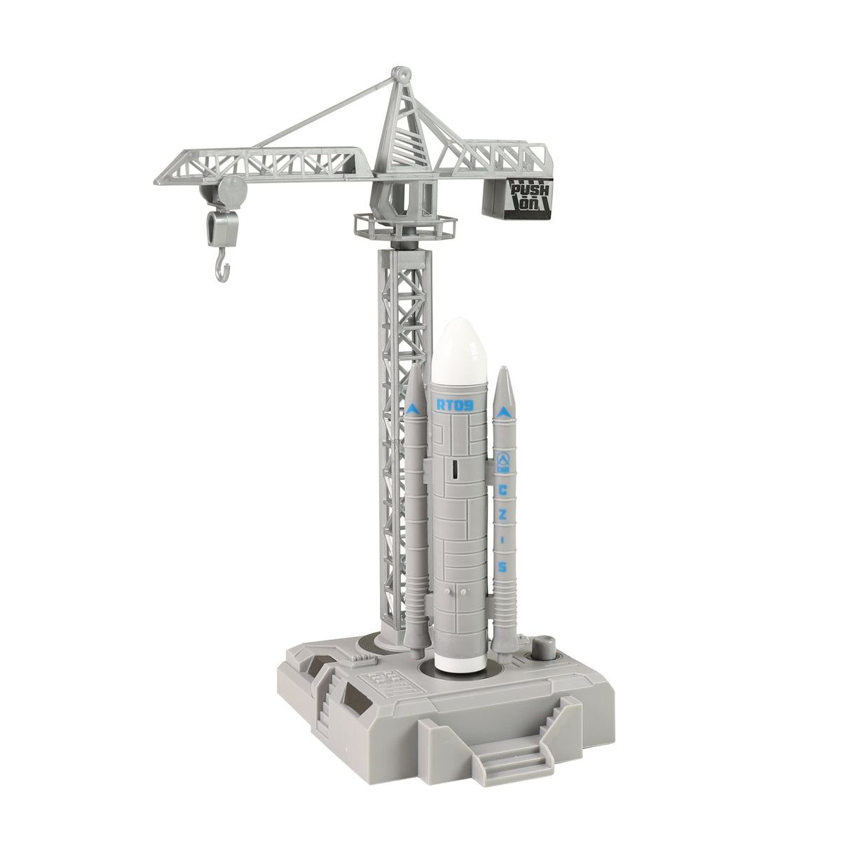 Space figure set with crane and launch platform