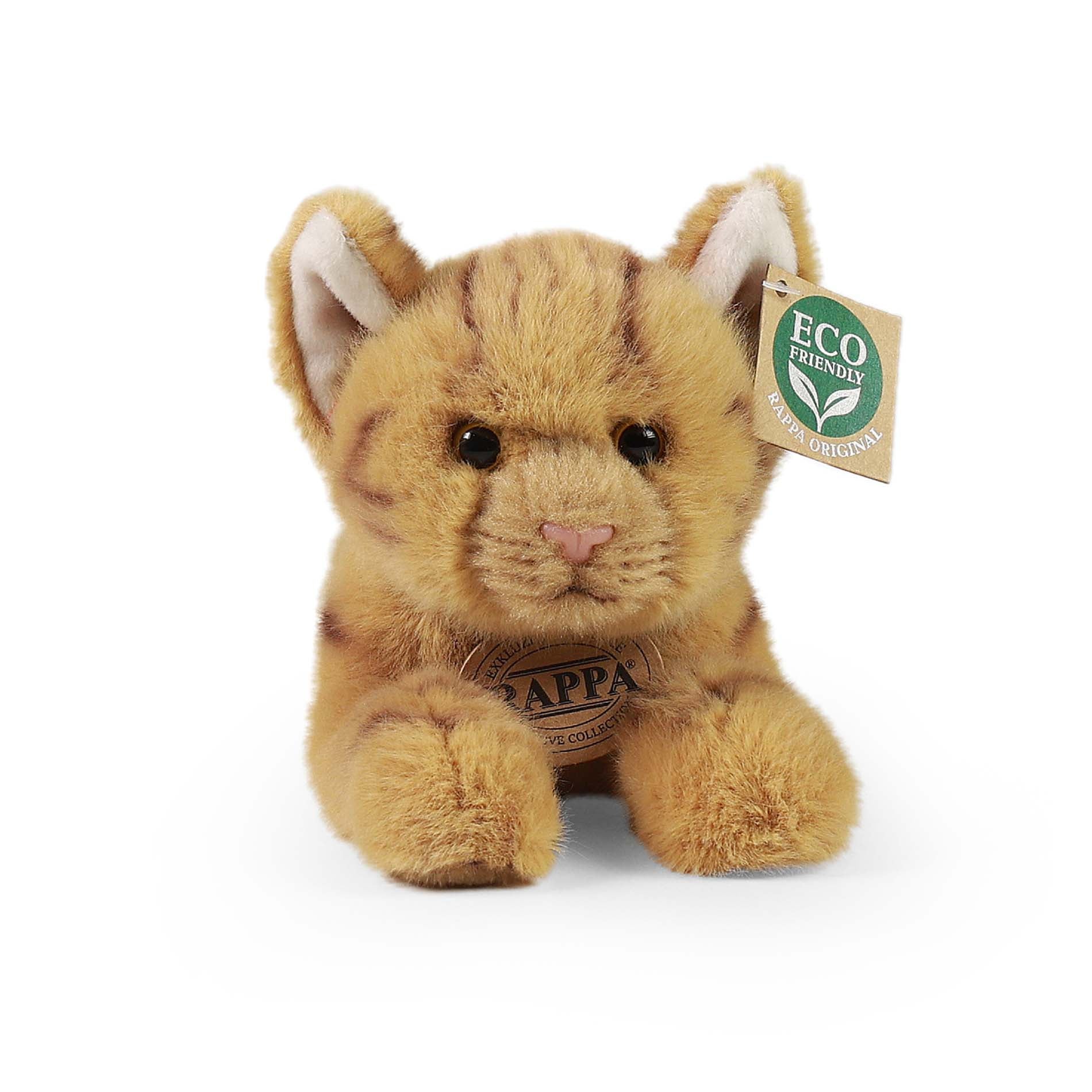 Brown tabby plush cat lying 25 cm