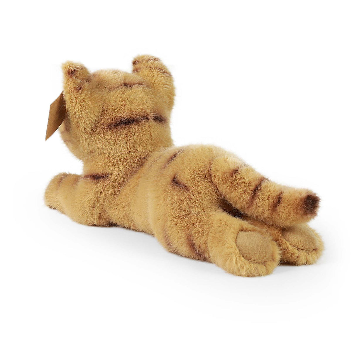 Brown tabby plush cat lying 25 cm