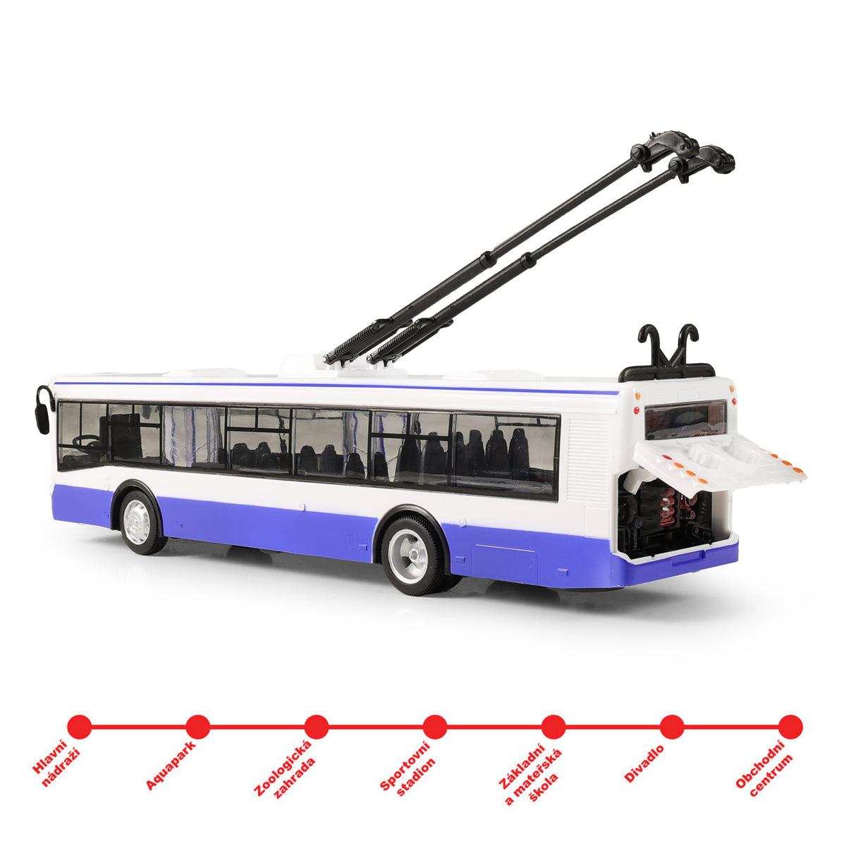 Blue trolleybus with Czech announcements 28 cm