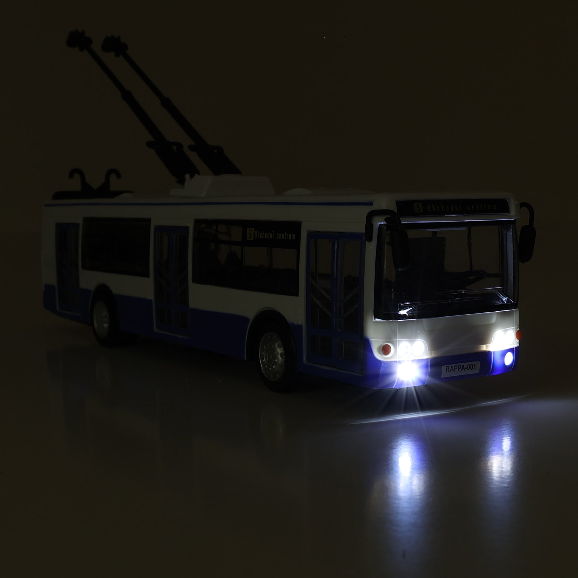 Blue trolleybus with Czech announcements 28 cm