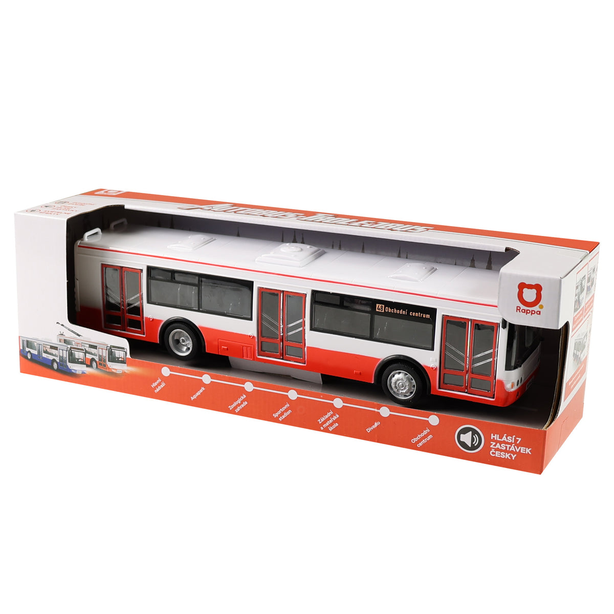Toy bus with Czech stop announcements 28 cm