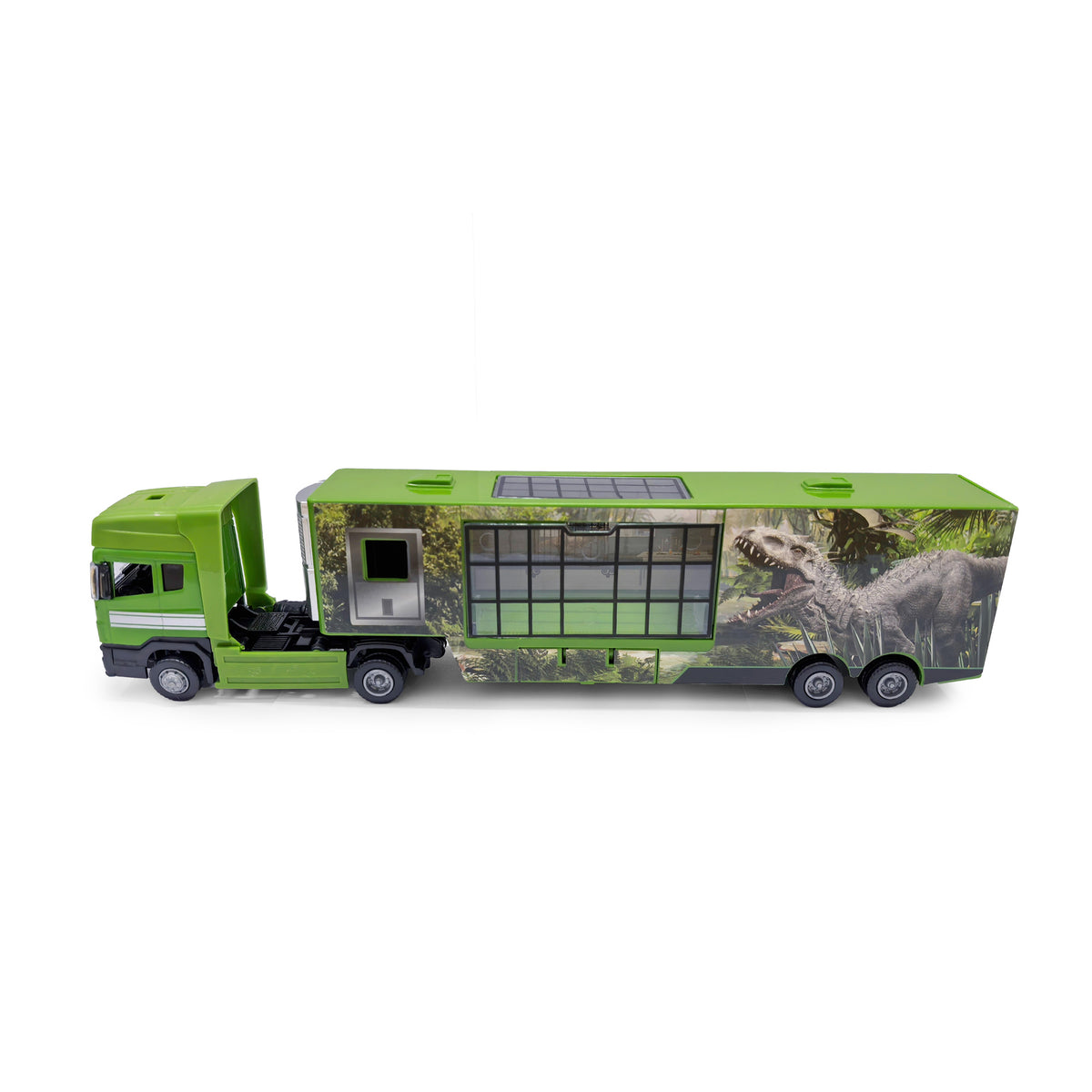 Metal and plastic toy truck with dinosaur motif I
