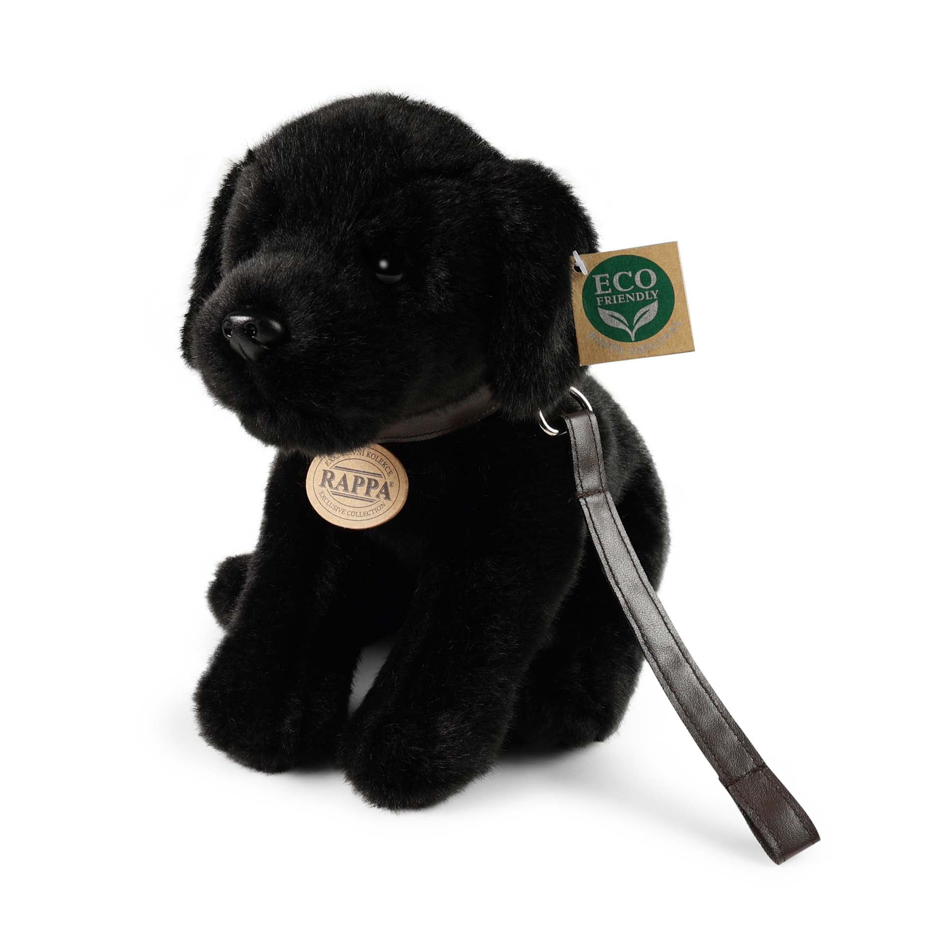 Black Labrador Plush Dog with Leash 25 cm