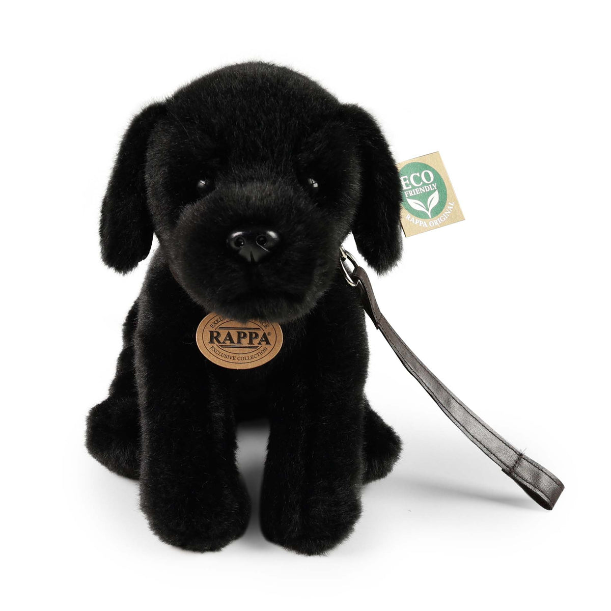 Black Labrador Plush Dog with Leash 25 cm