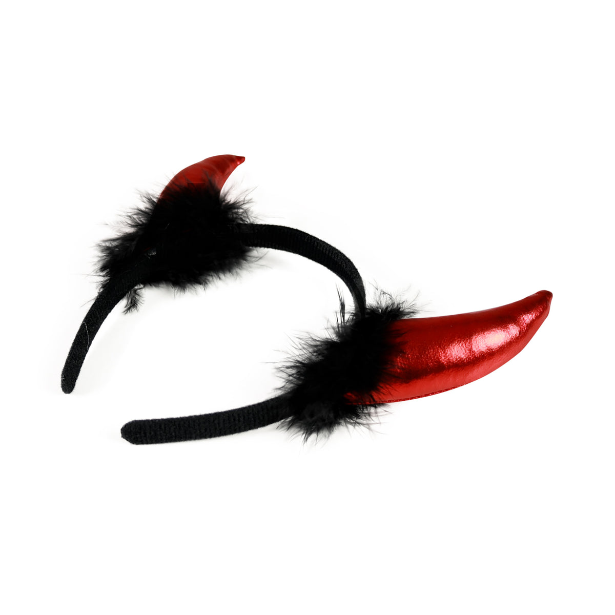 Devil horns with feathers on a headband