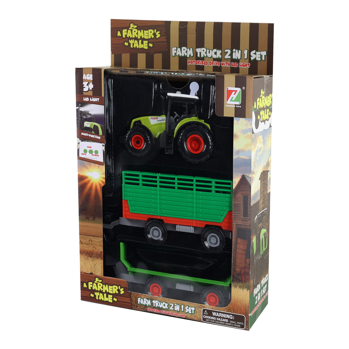 Toy tractor with trailer, sounds and lights