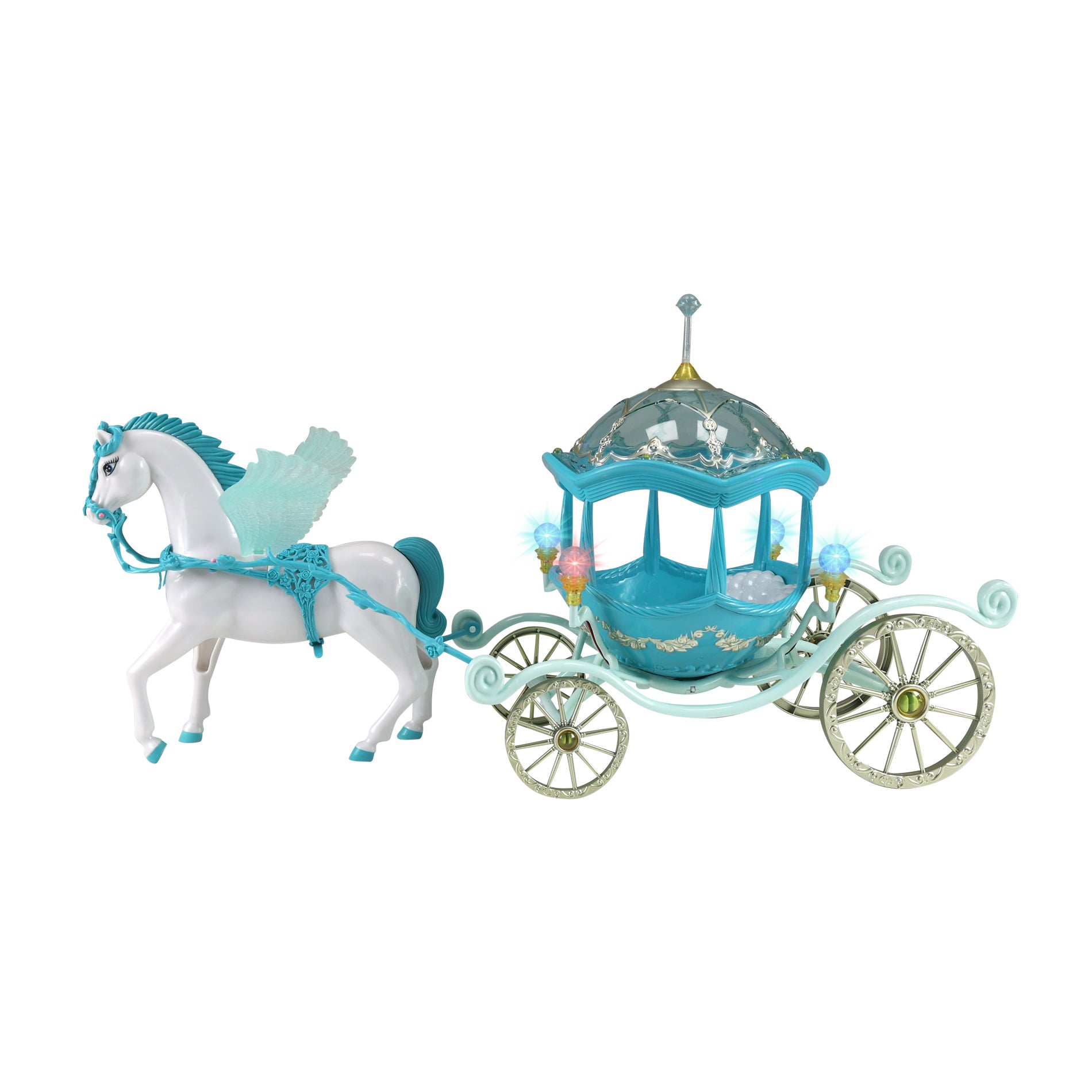 Fairytale carriage with winged horse and lights