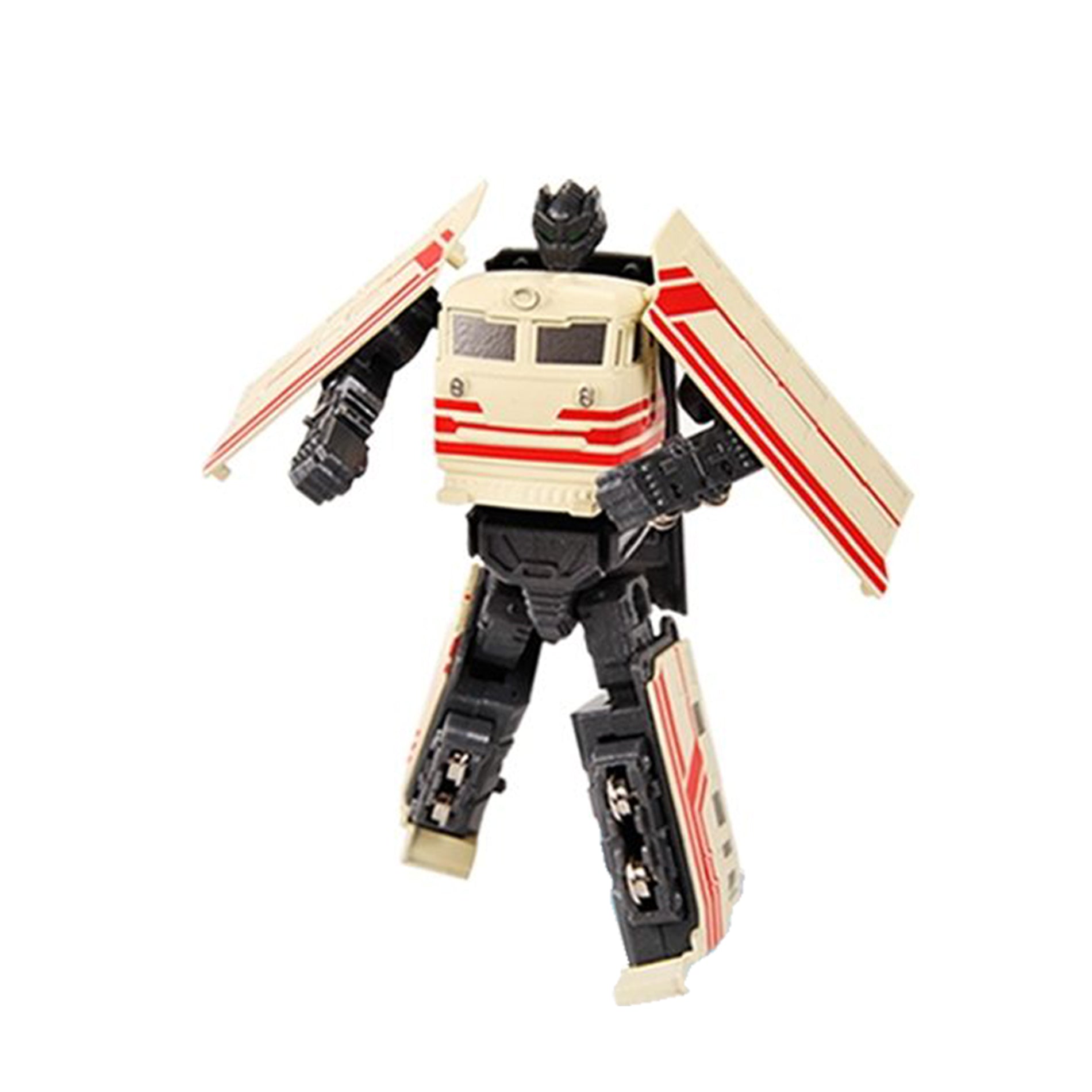 Metal transforming robot locomotive beige