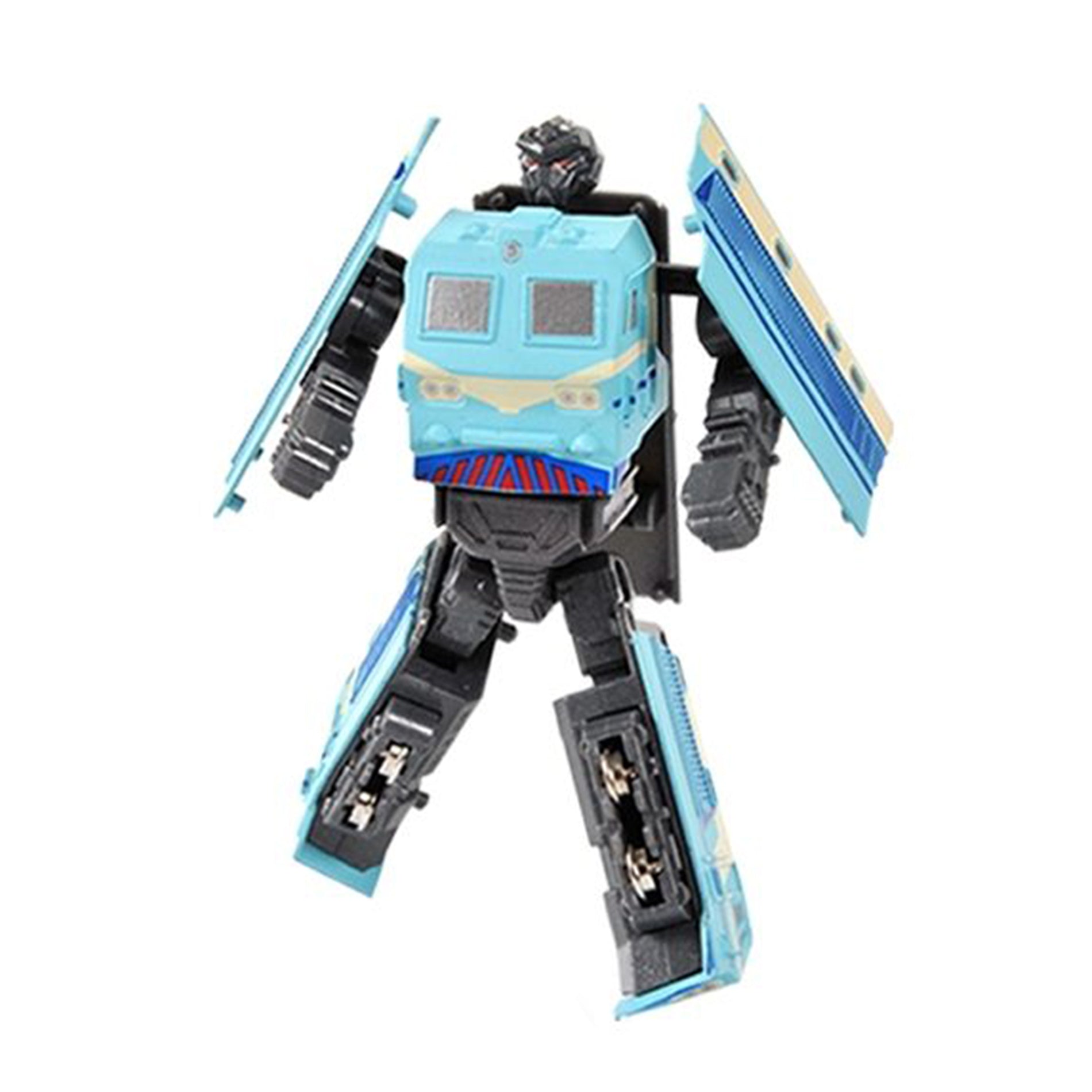 Blue transforming metal robot locomotive