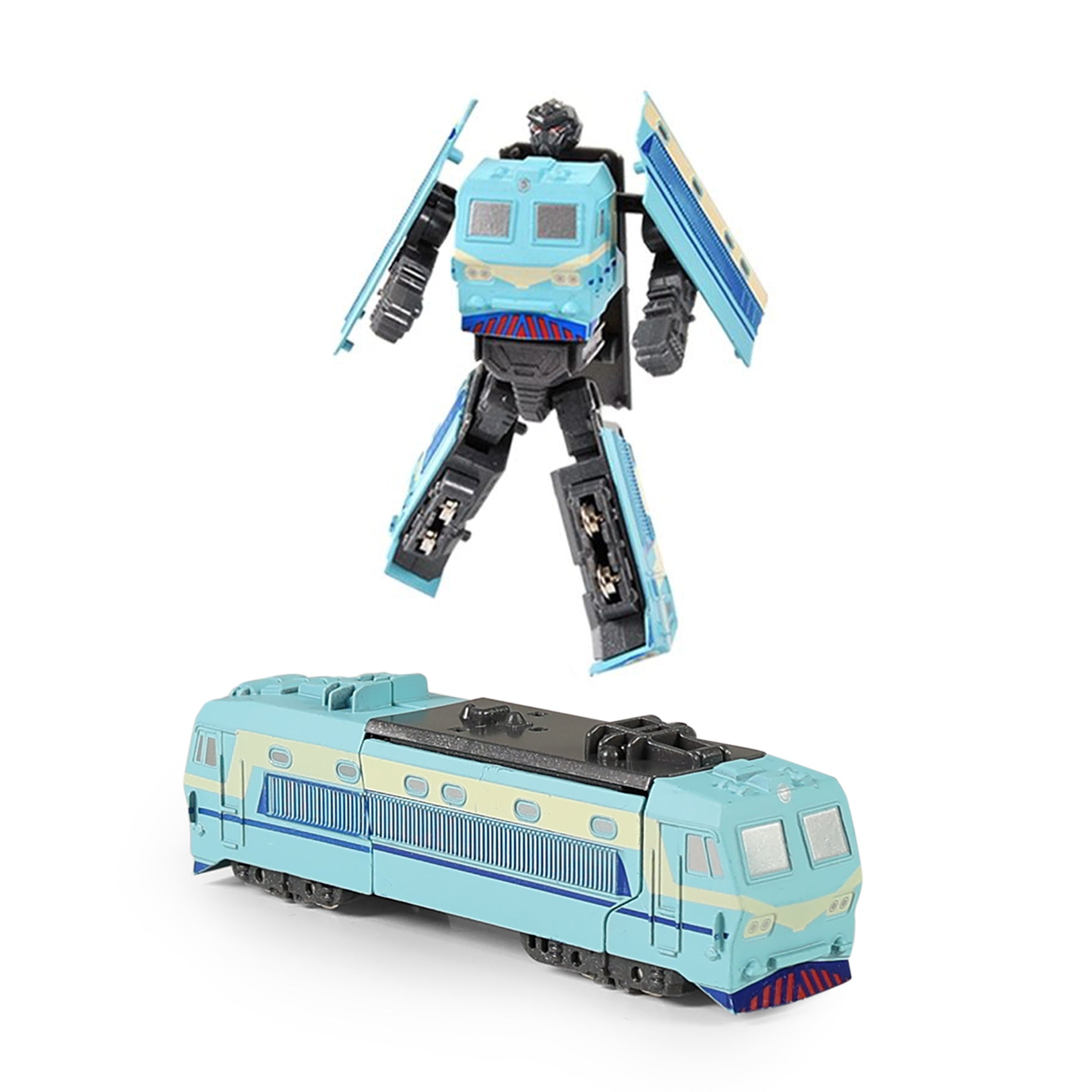 Blue transforming metal robot locomotive