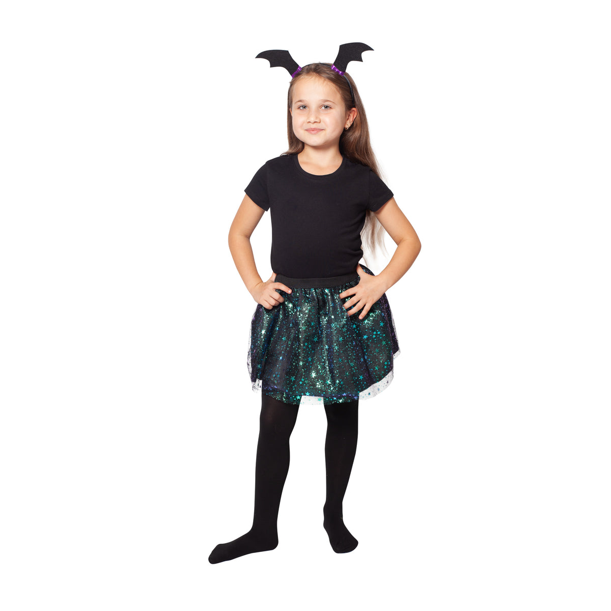 Witch costume set with tutu skirt and bat-ear headband