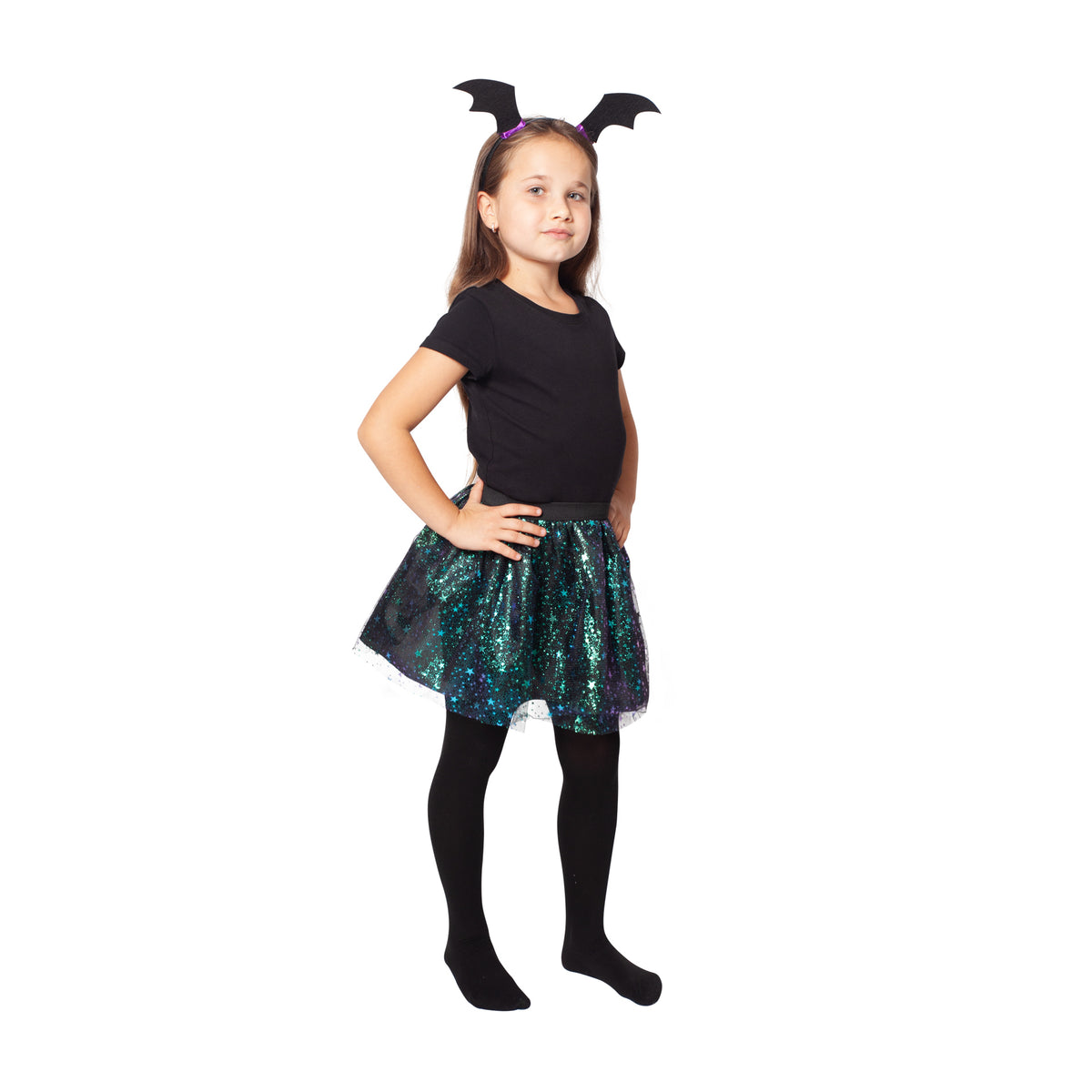 Witch costume set with tutu skirt and bat-ear headband