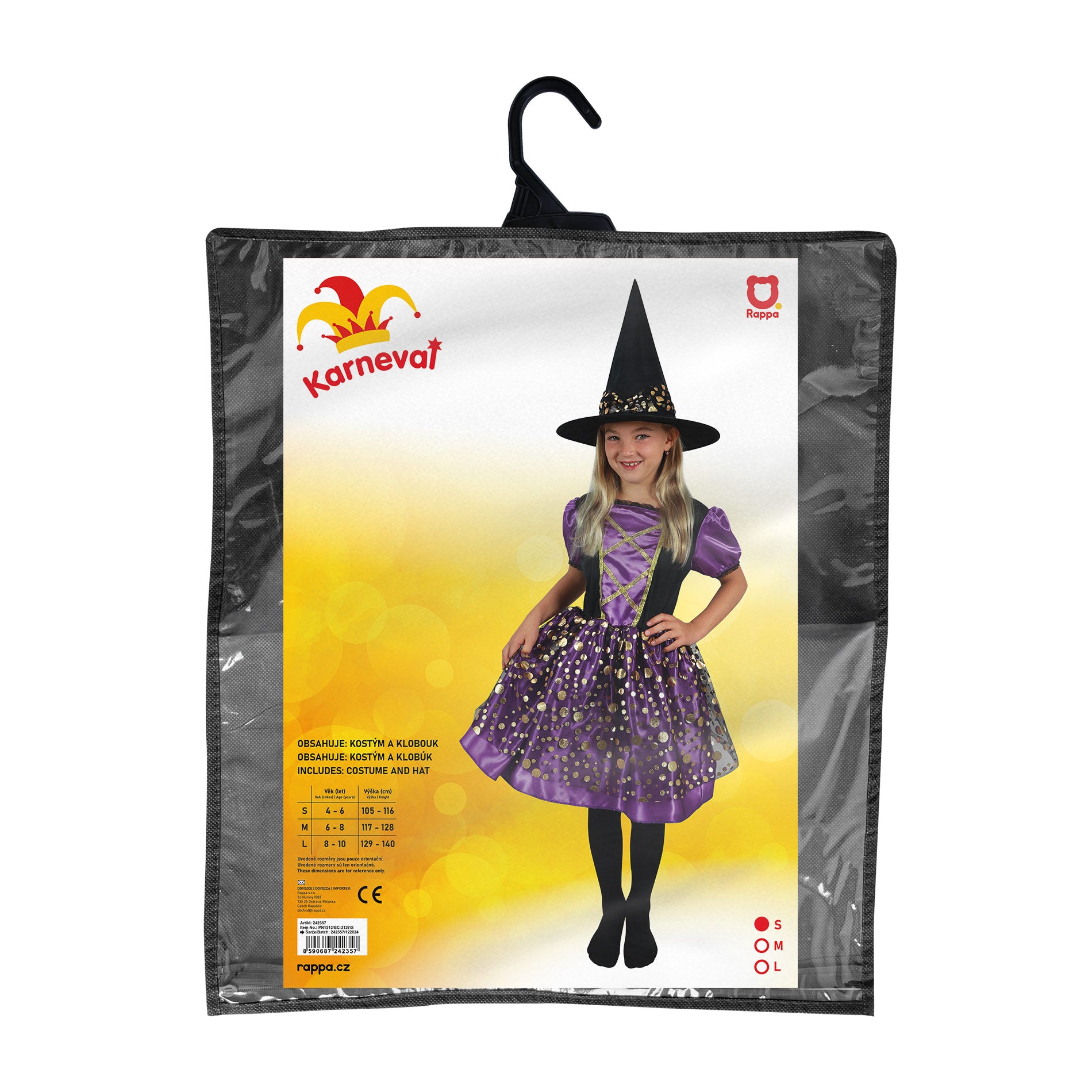 Children's witch costume purple and black, size S