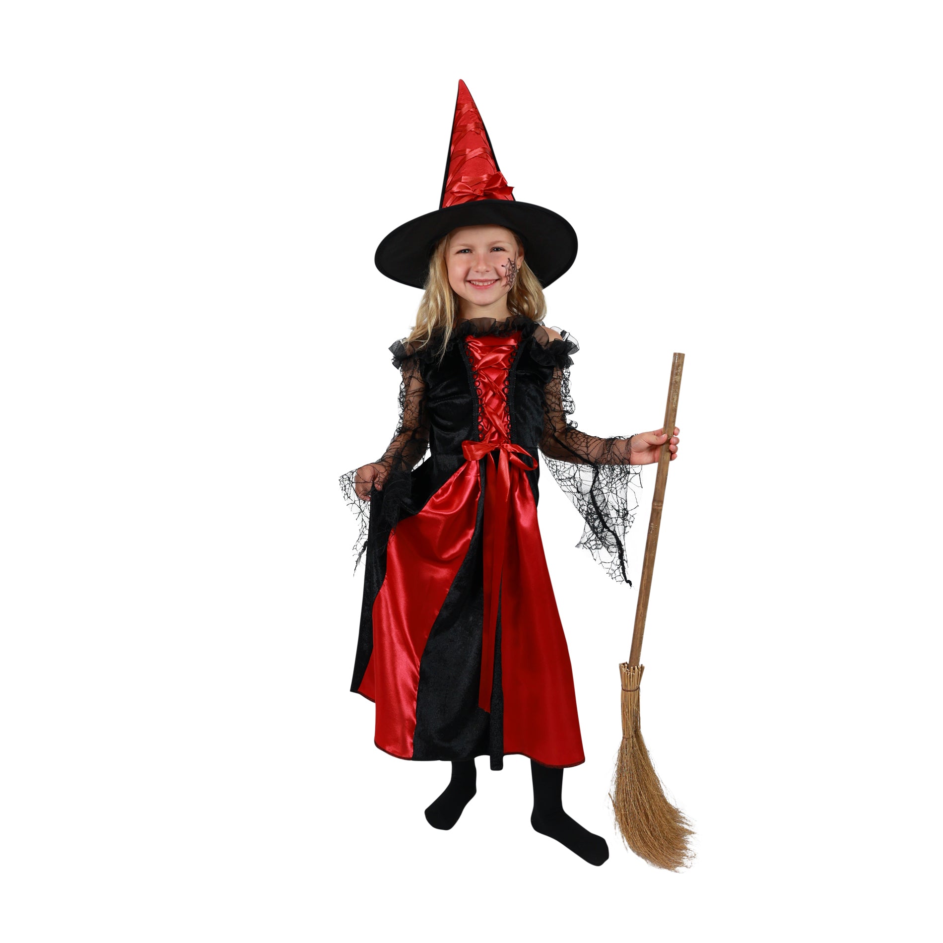 Children's witch costume black and red with hat (S)