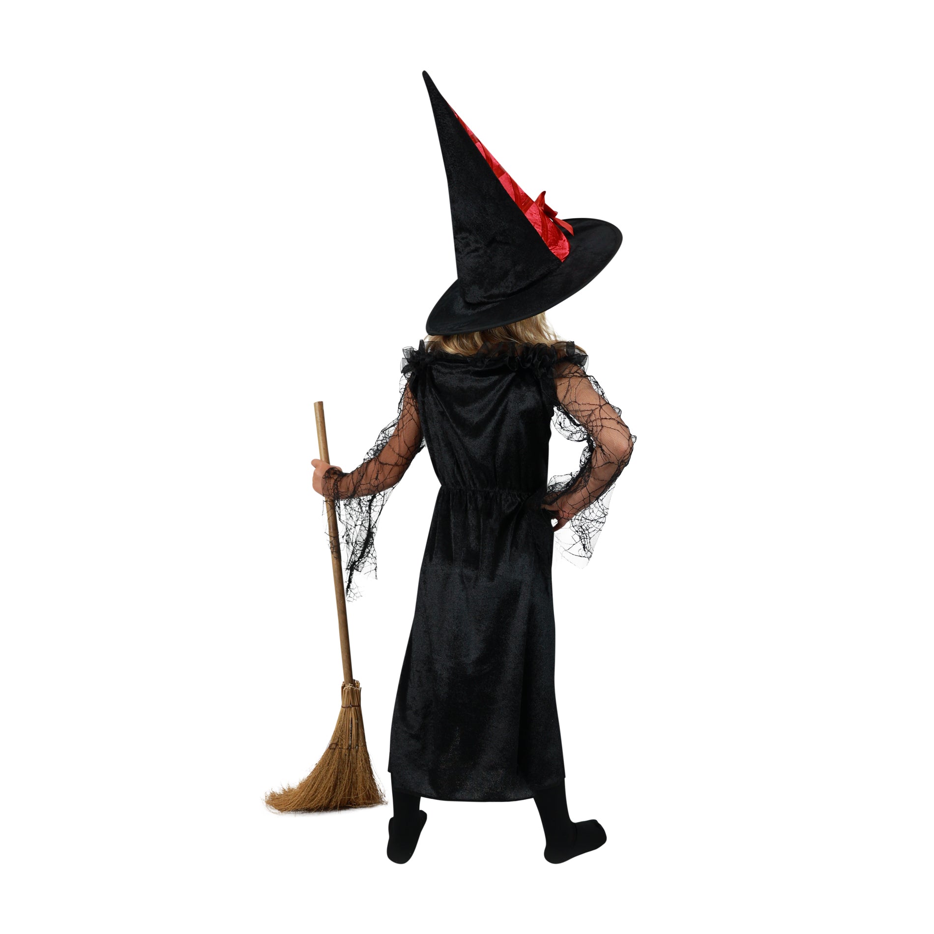 Children's witch costume black and red with hat (M)
