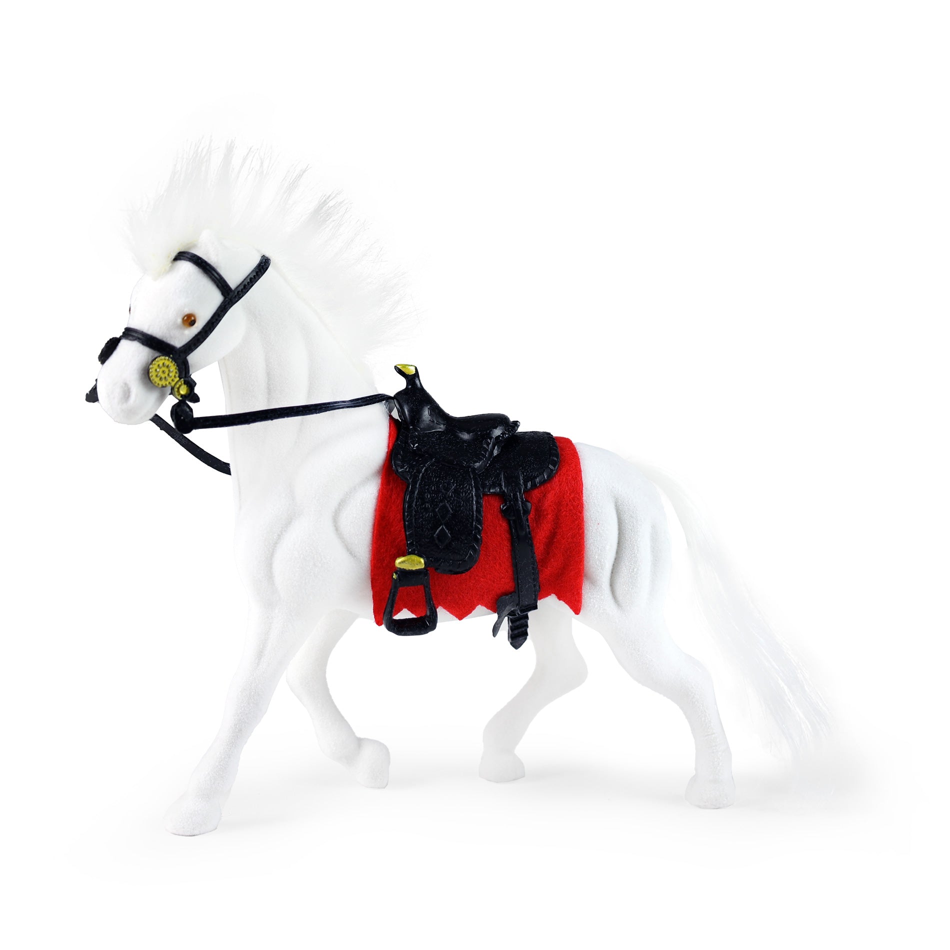 Flocked horse with saddle 16 cm