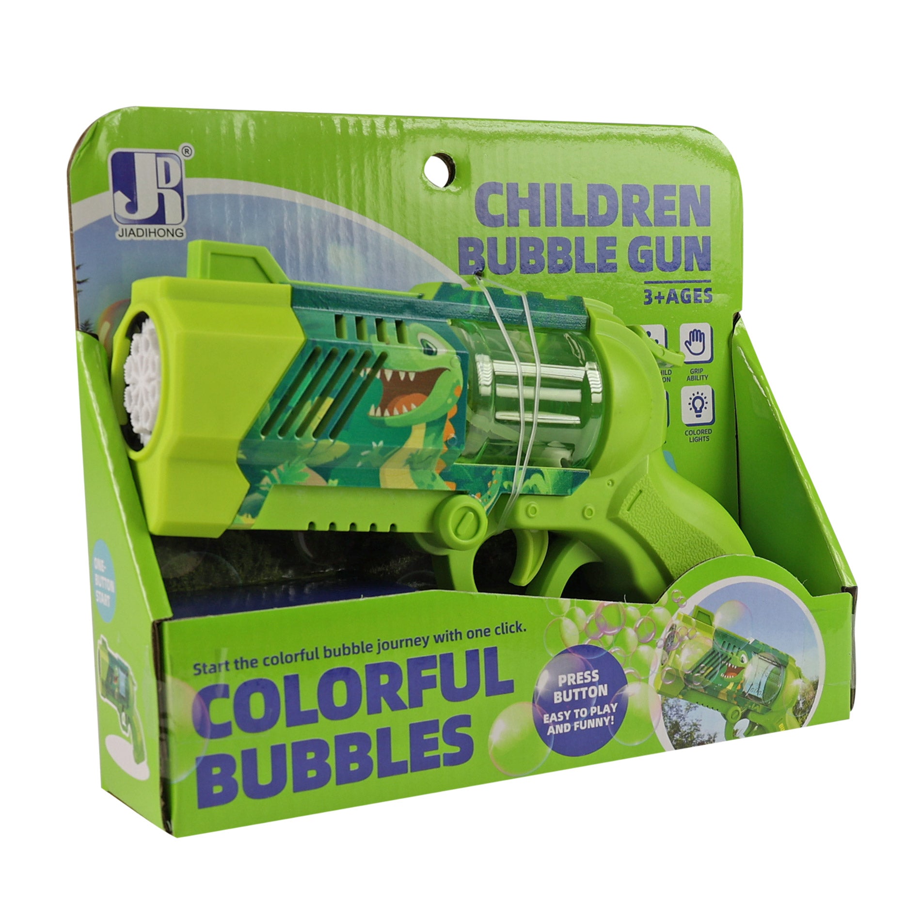 Green dinosaur bubble gun with light