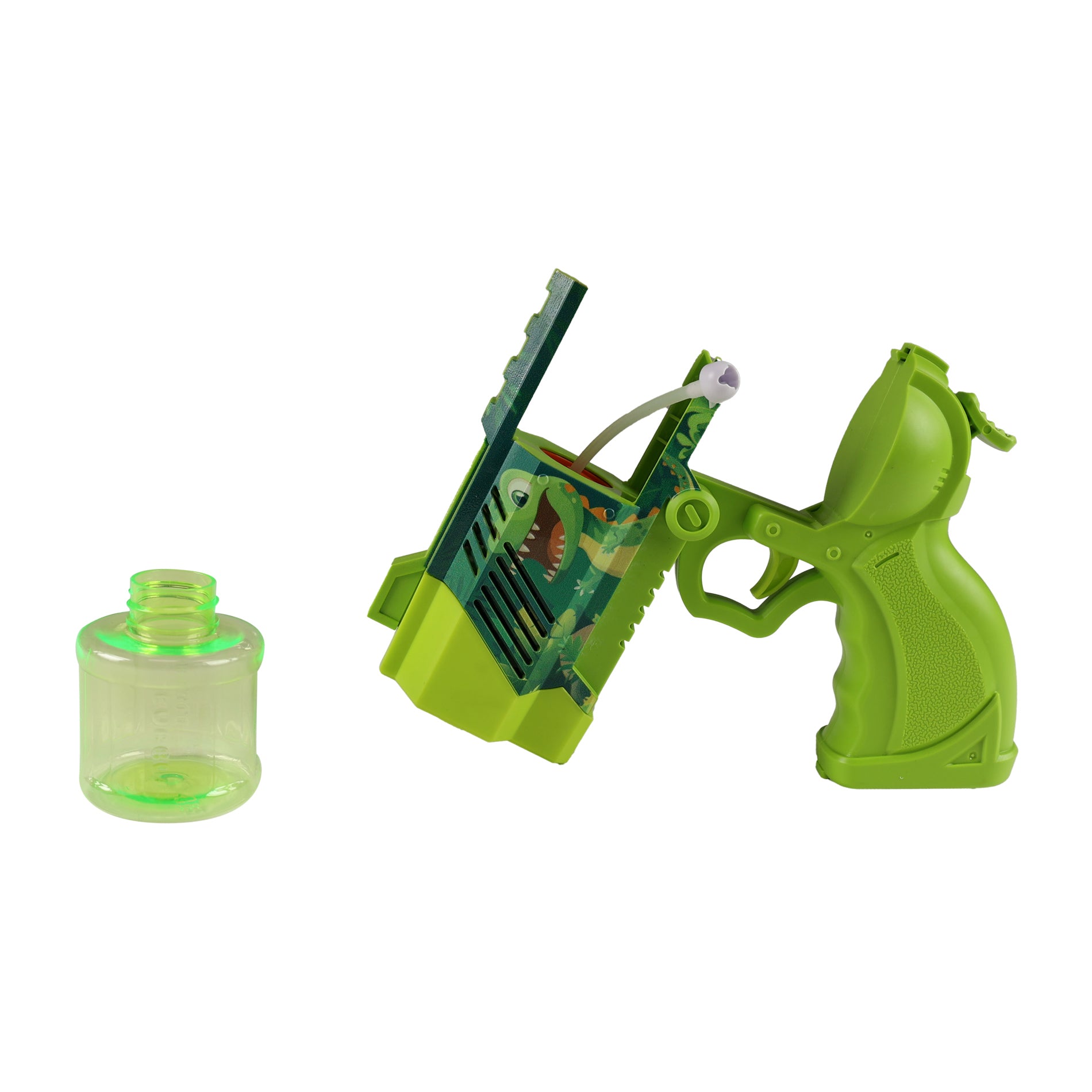 Green dinosaur bubble gun with light