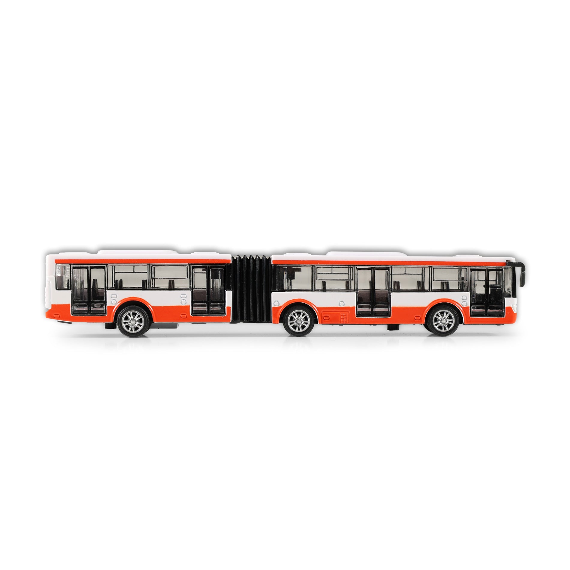 Red and white articulated metal bus 18 cm