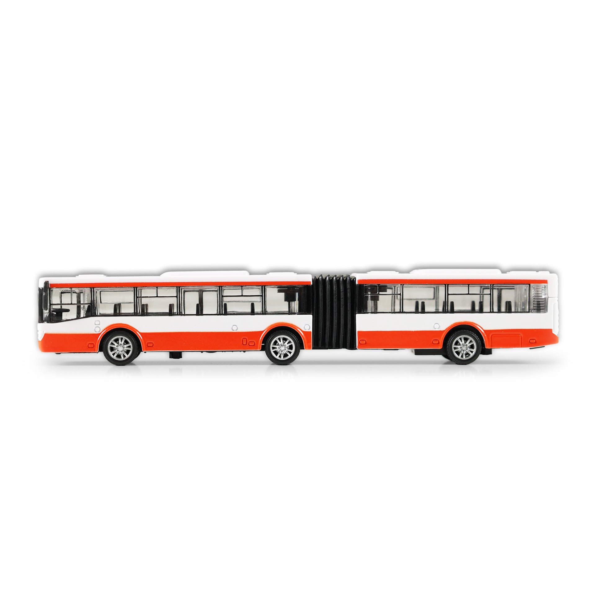 Red and white articulated metal bus 18 cm