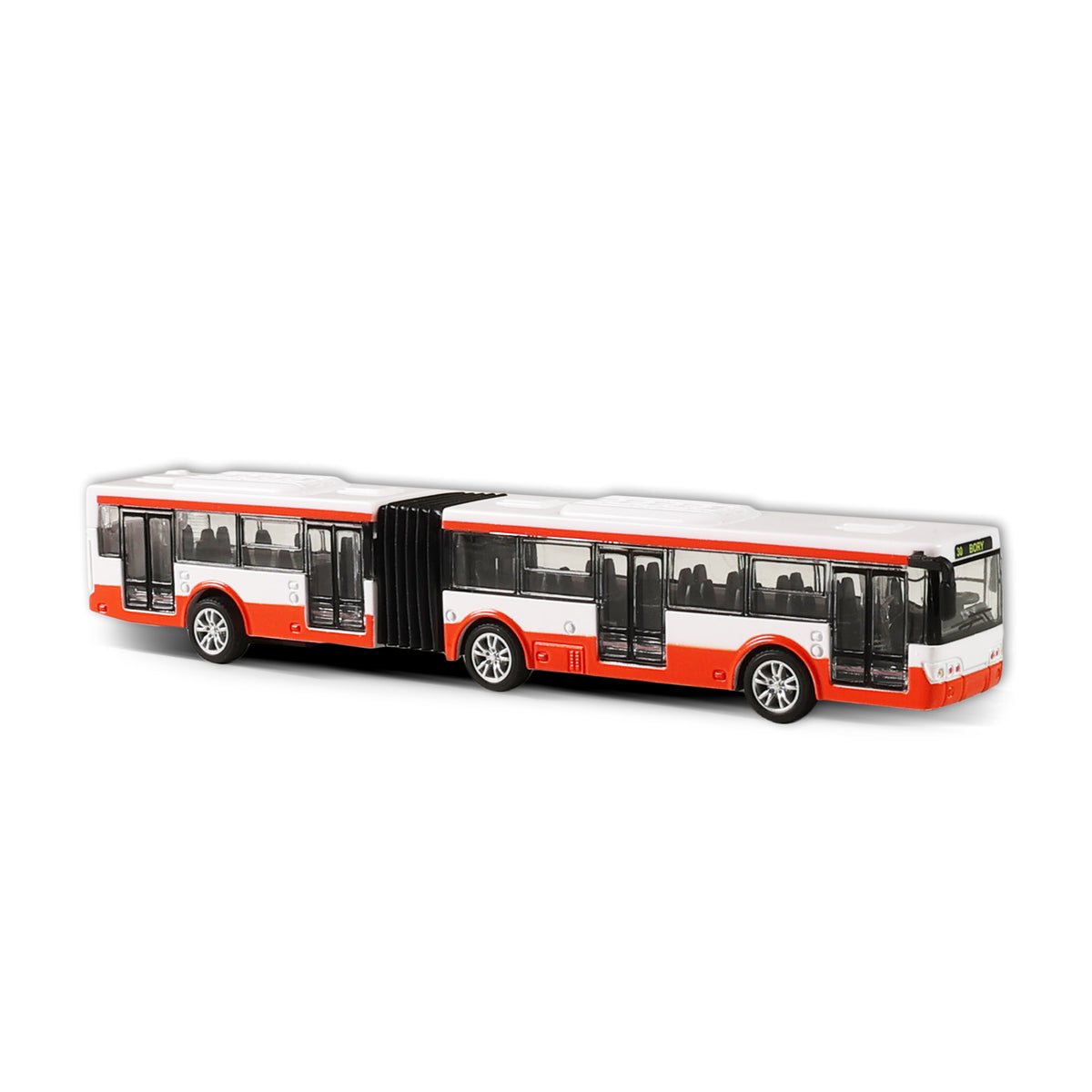 Red and white articulated metal bus 18 cm