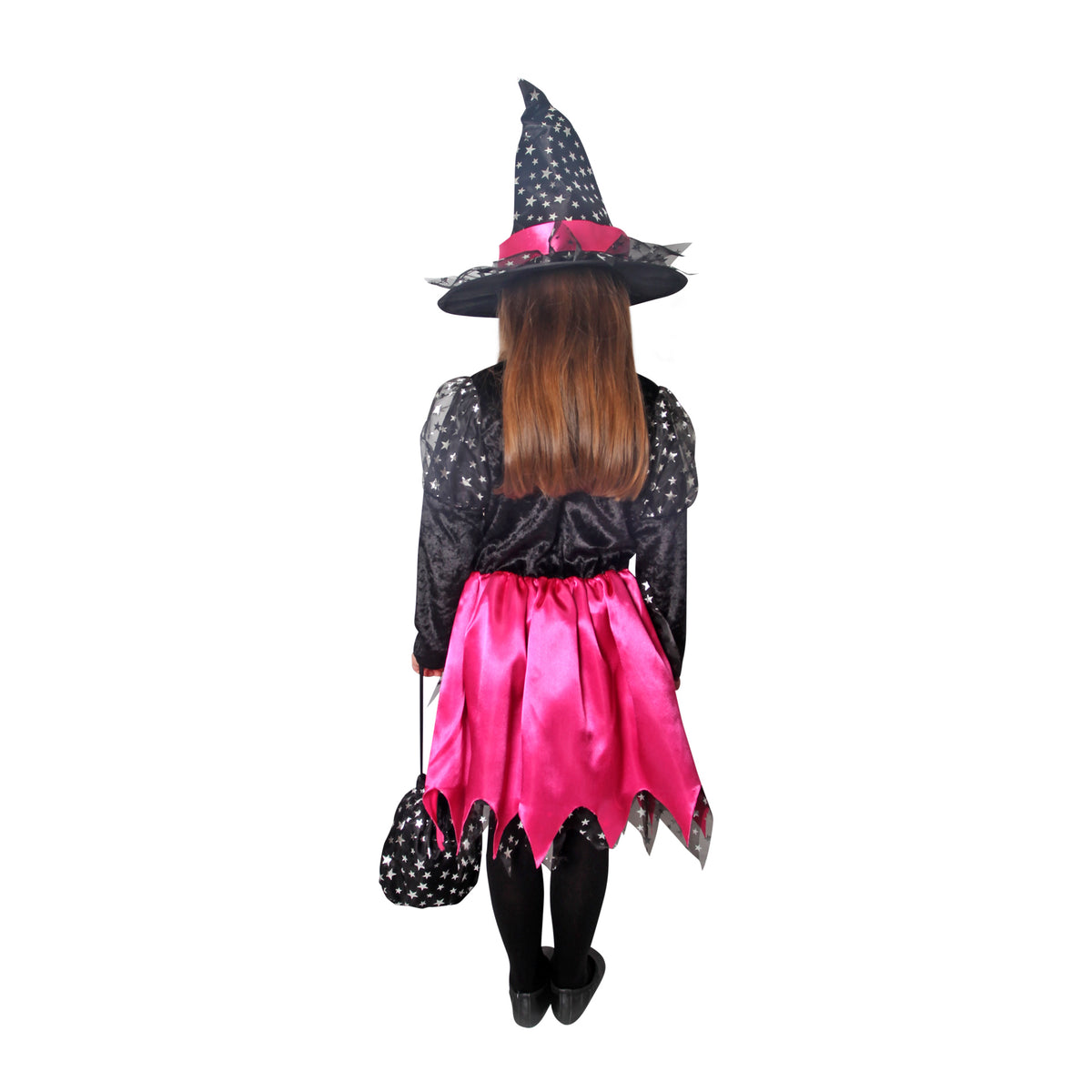 Children's witch costume black and pink with stars, M