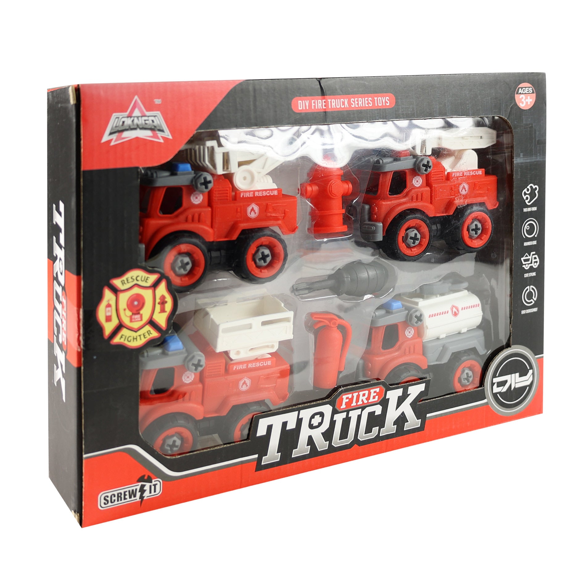 Screw-together fire trucks with accessories 11 cm