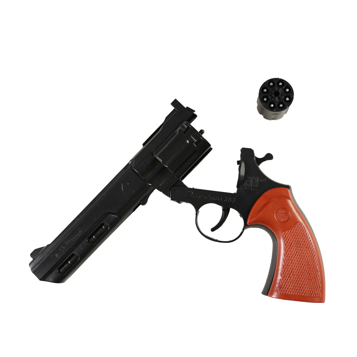 Black plastic cap gun, 8 shots