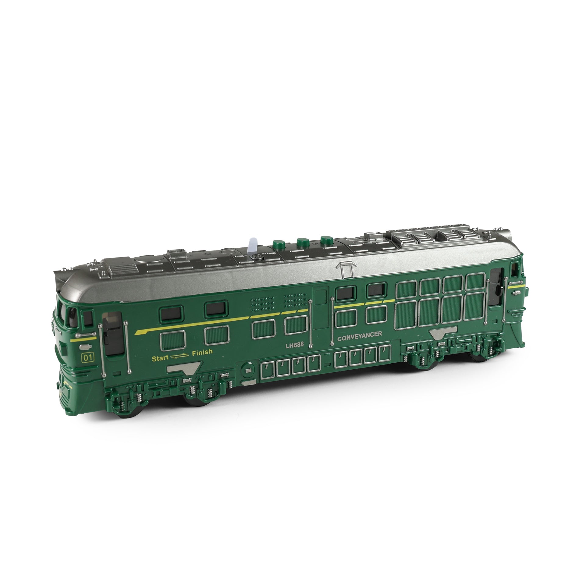 Green toy locomotive with lights and sound 33 cm