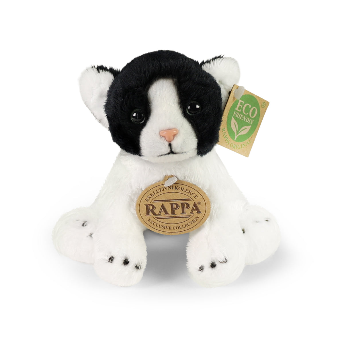 Plush black-and-white sitting cat 14 cm