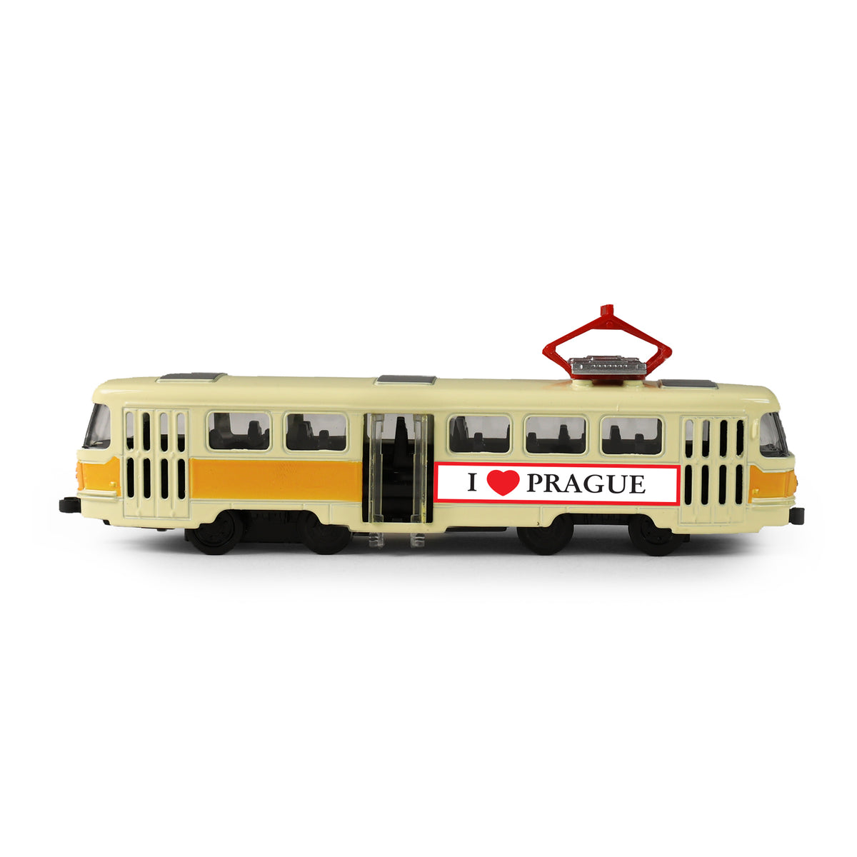Yellow metal retro tram PRAGUE 16 cm